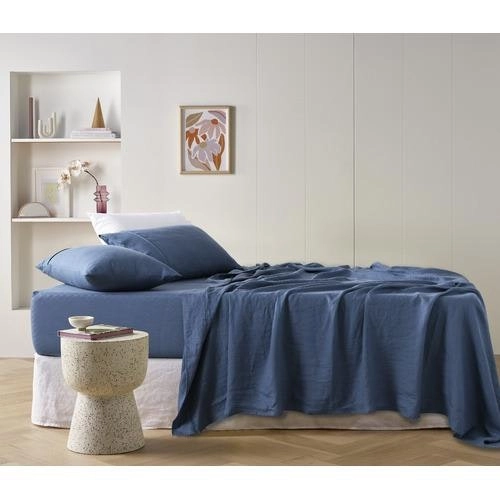 Vintage Design Brilliant Blue French 100% Linen Sheet Set