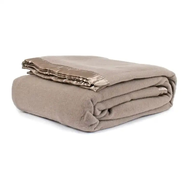 Jason Bedding AUSTRALIAN WOOL BLANKET W/SATIN TRIM EDGE 500gsm - Taupe