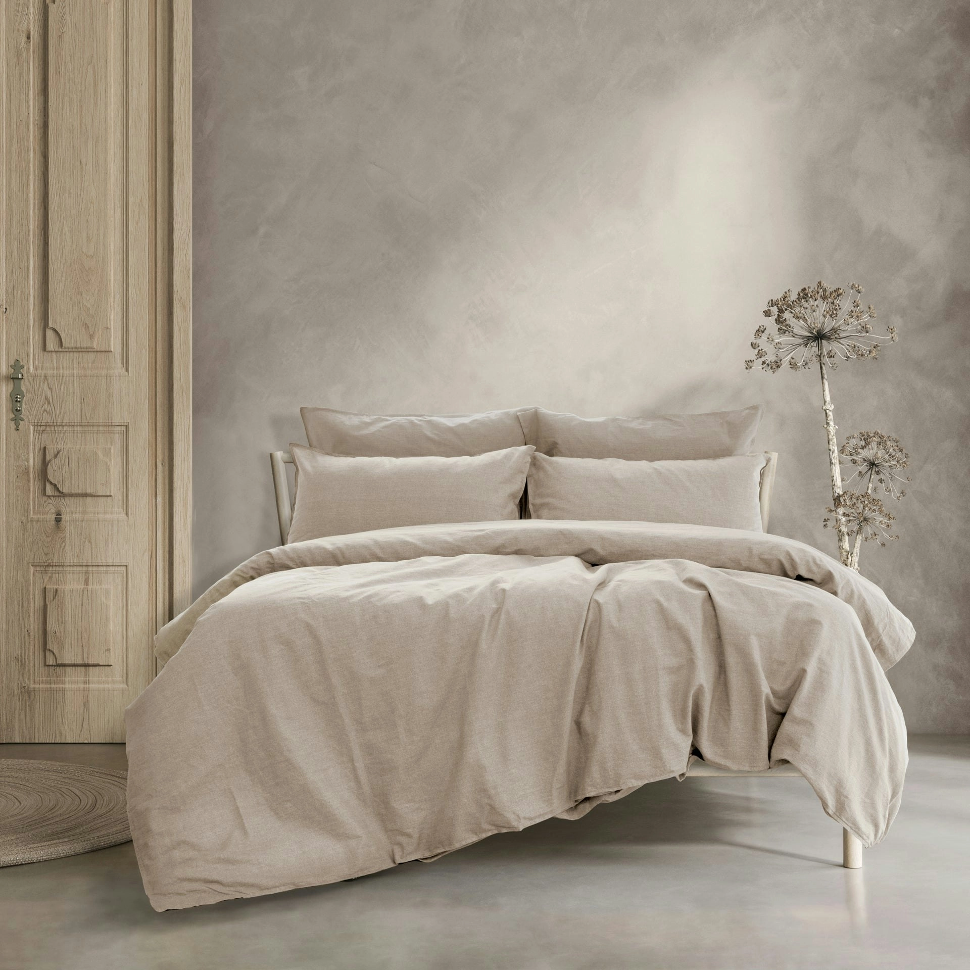 ARDOR BOUDOIR "Embre" Linen Look Washed Cotton QUILT COVER SET - WARM GREY