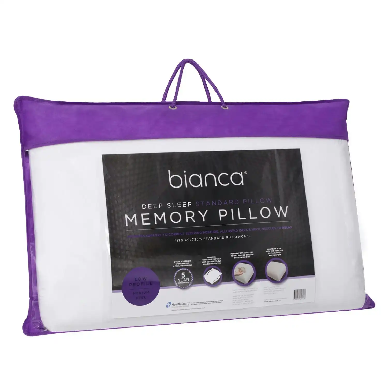 Bianca Bedding DEEP SLEEP STANDARD MEMORY FOAM PILLOW LOW PROFILE