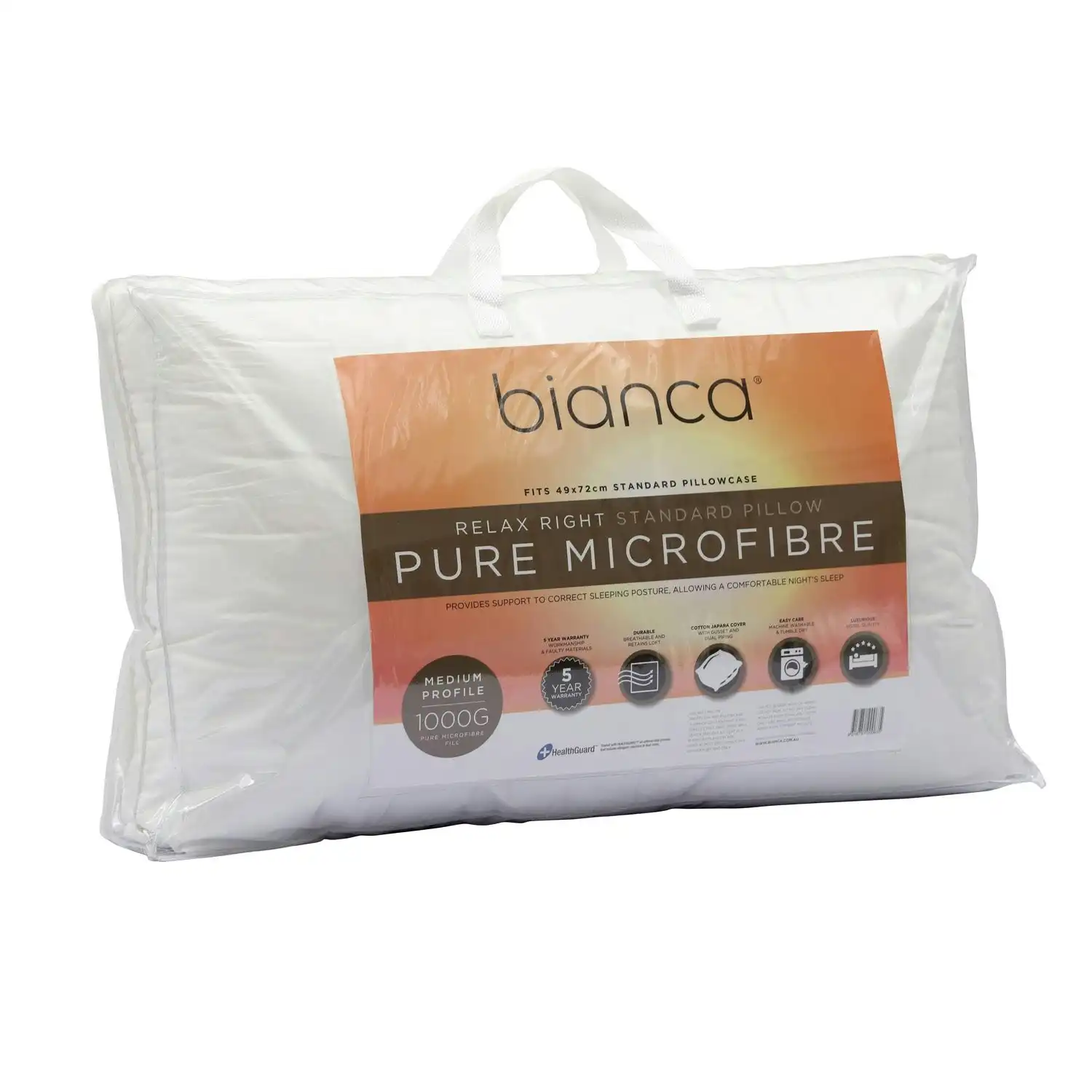 Bianca Bedding RELAX RIGHT PURE MICROFIBRE PILLOW MEDIUM PROFILE 1000G