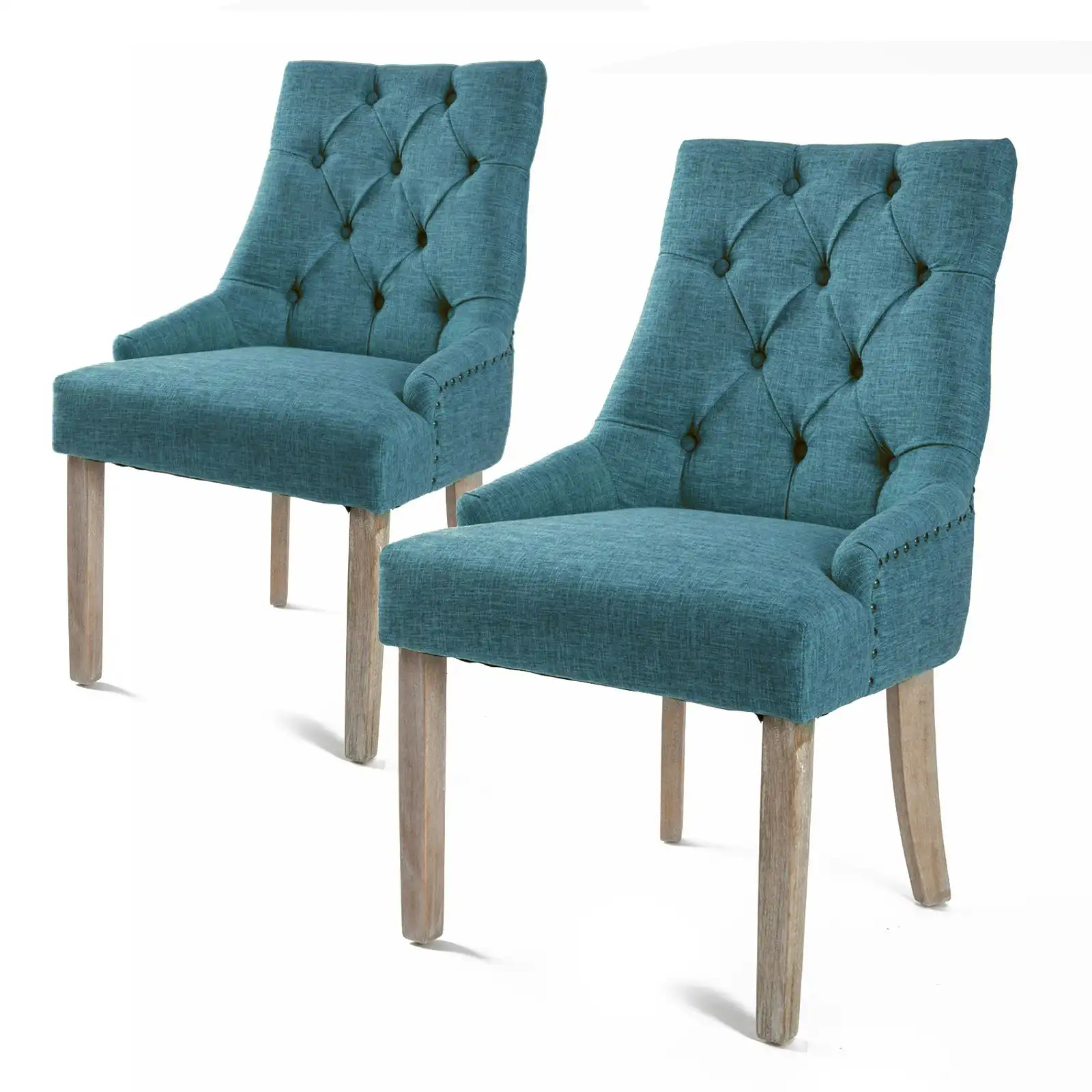 2X French Provincial Oak Leg Chair AMOUR - DARK BLUE