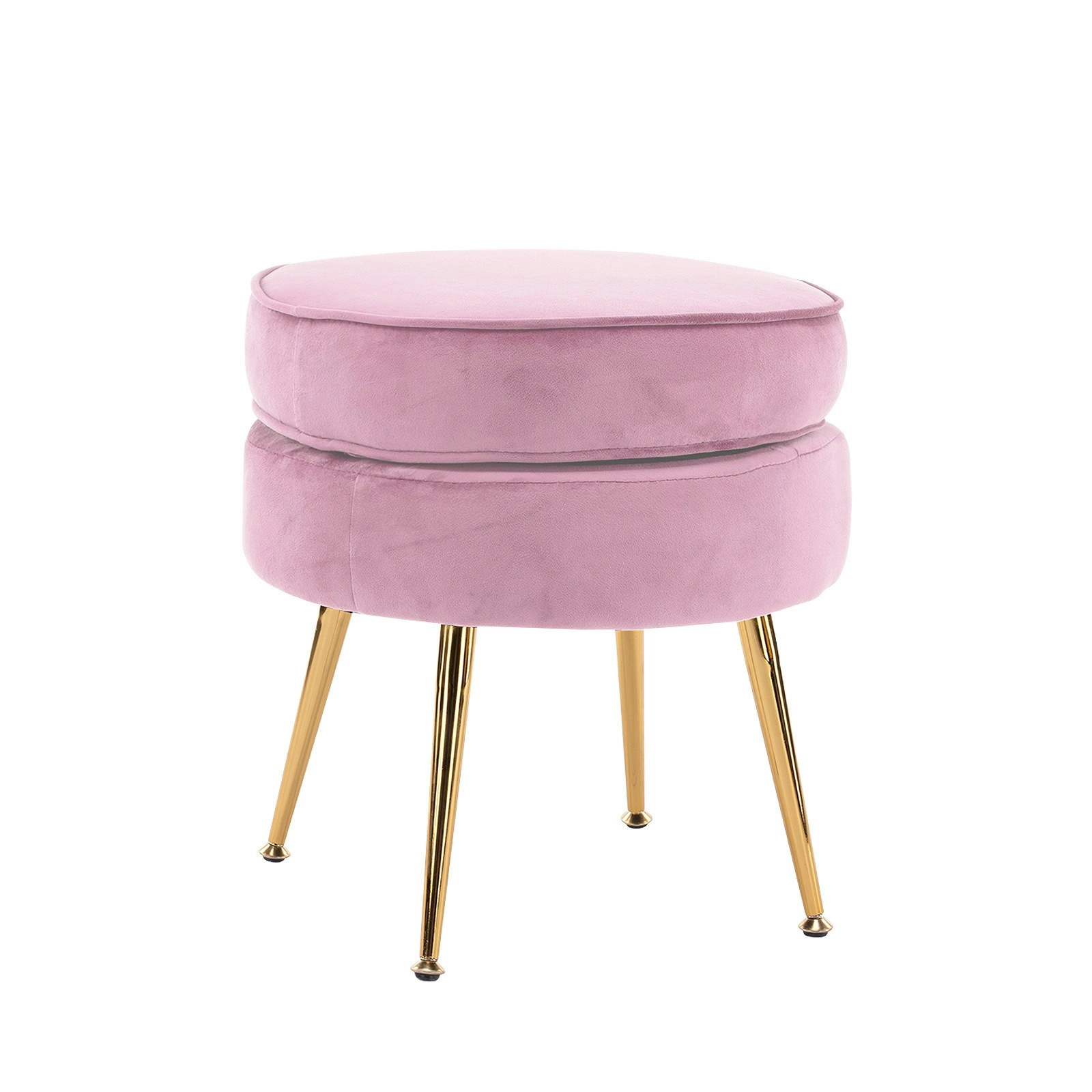 Foot Stool Ottoman Velvet Metal Leg Round - PINK