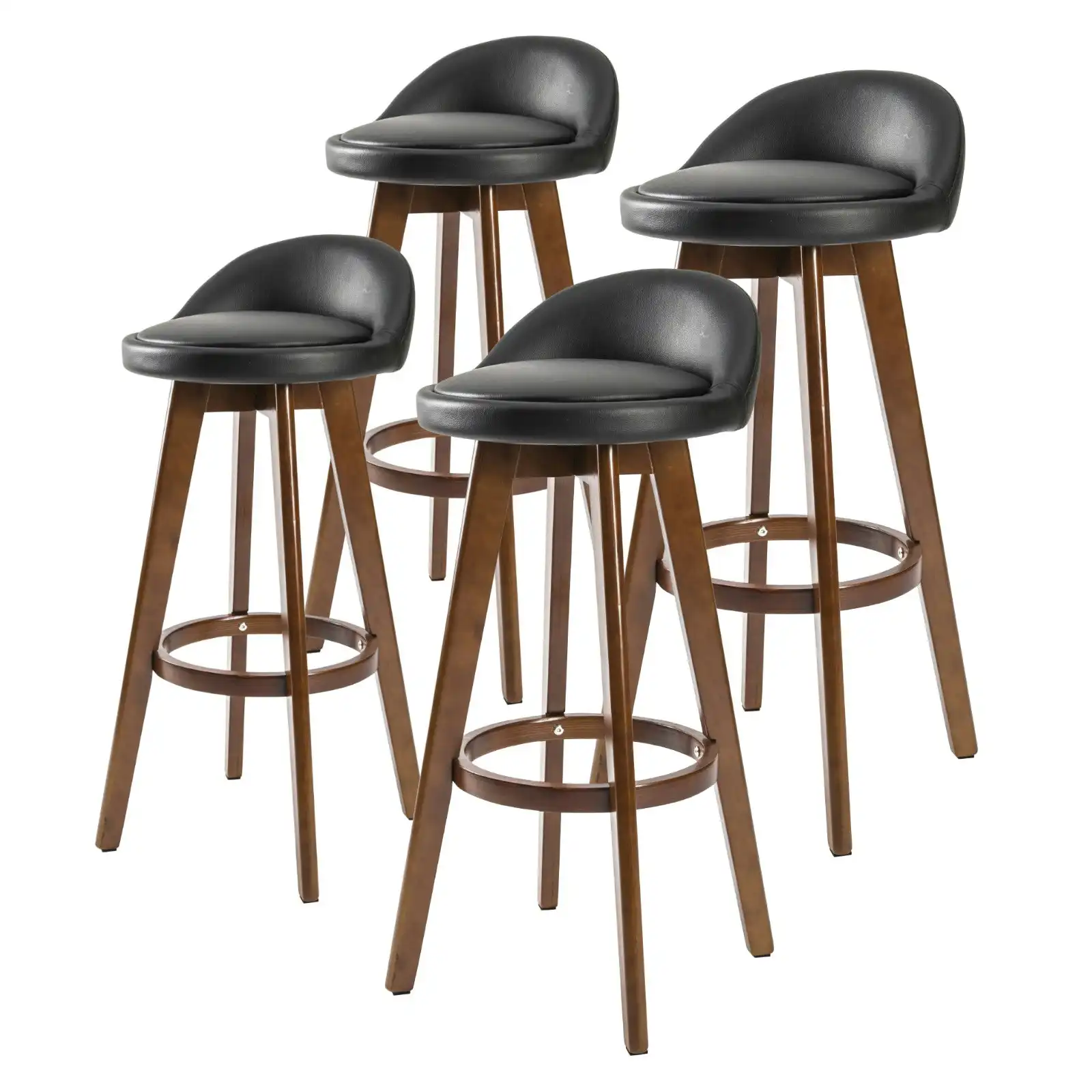 4X 72cm Wood Bar Stool Leather LEILA - BLACK BROWN