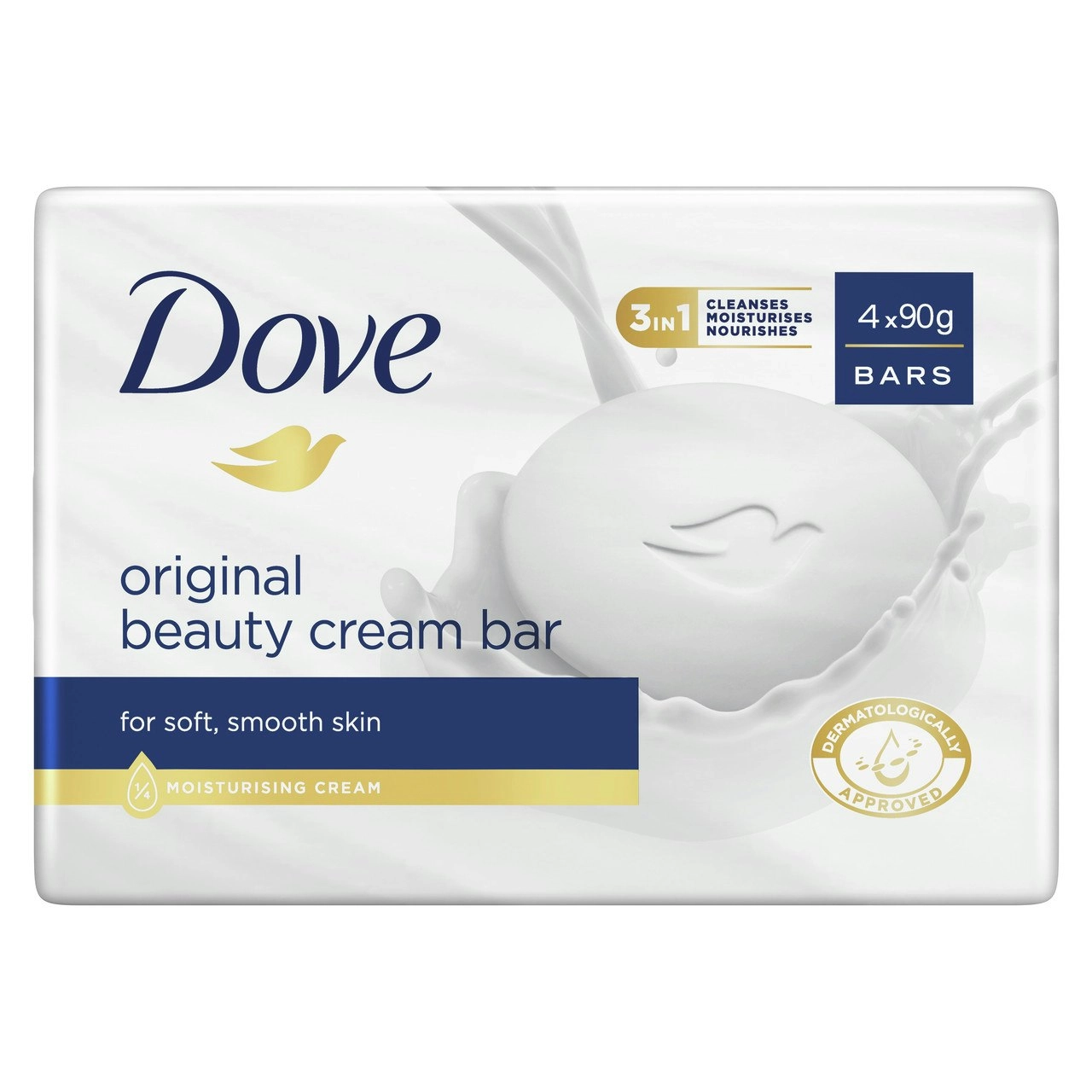 Dove  Beauty Cream Bar for soft, smooth, healthy-looking skin Original with 1/4 moisturising cream 4 x 90 g