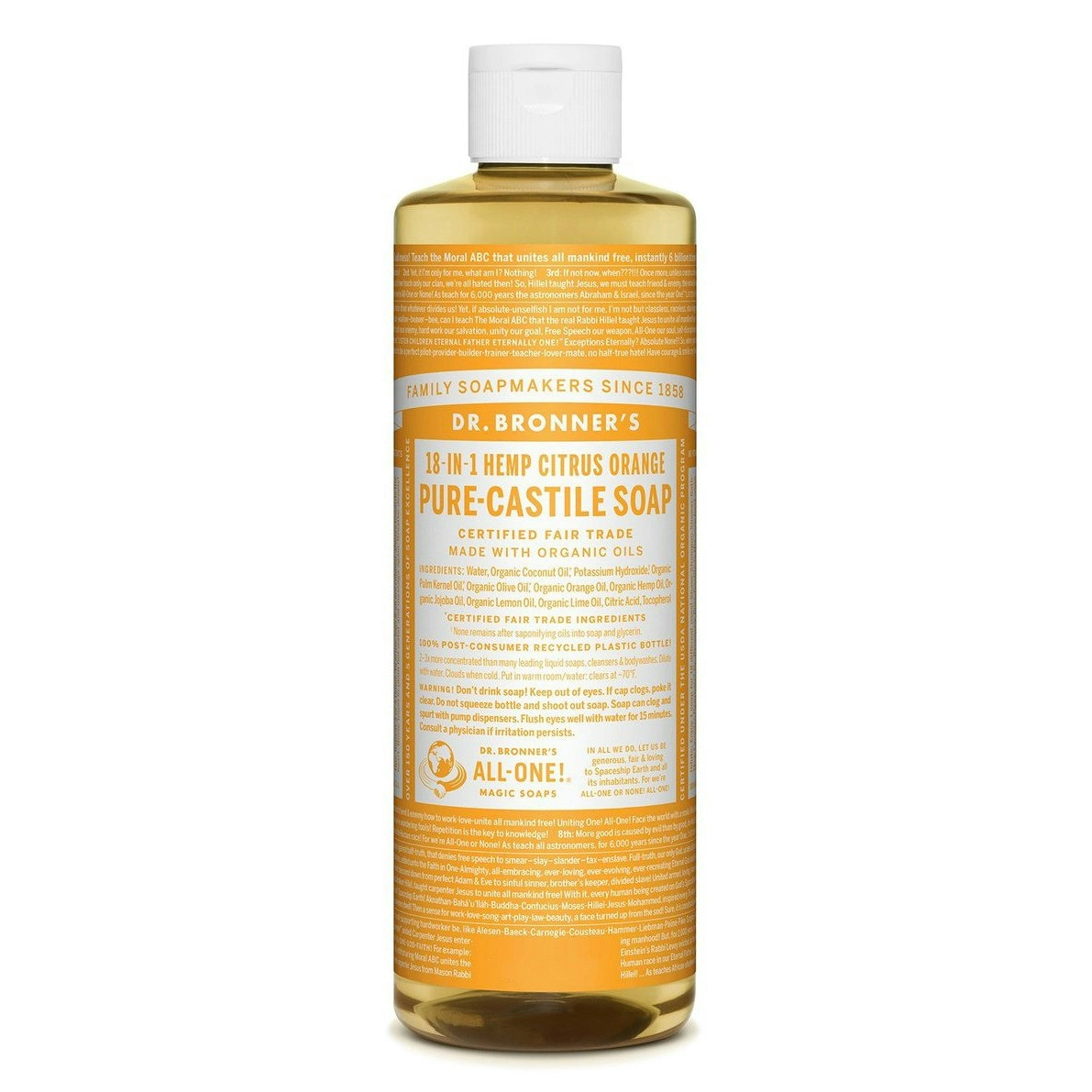 Dr. Bronner's 18-In-1 Hemp Citrus Orange Pure Castile Soap 237ml