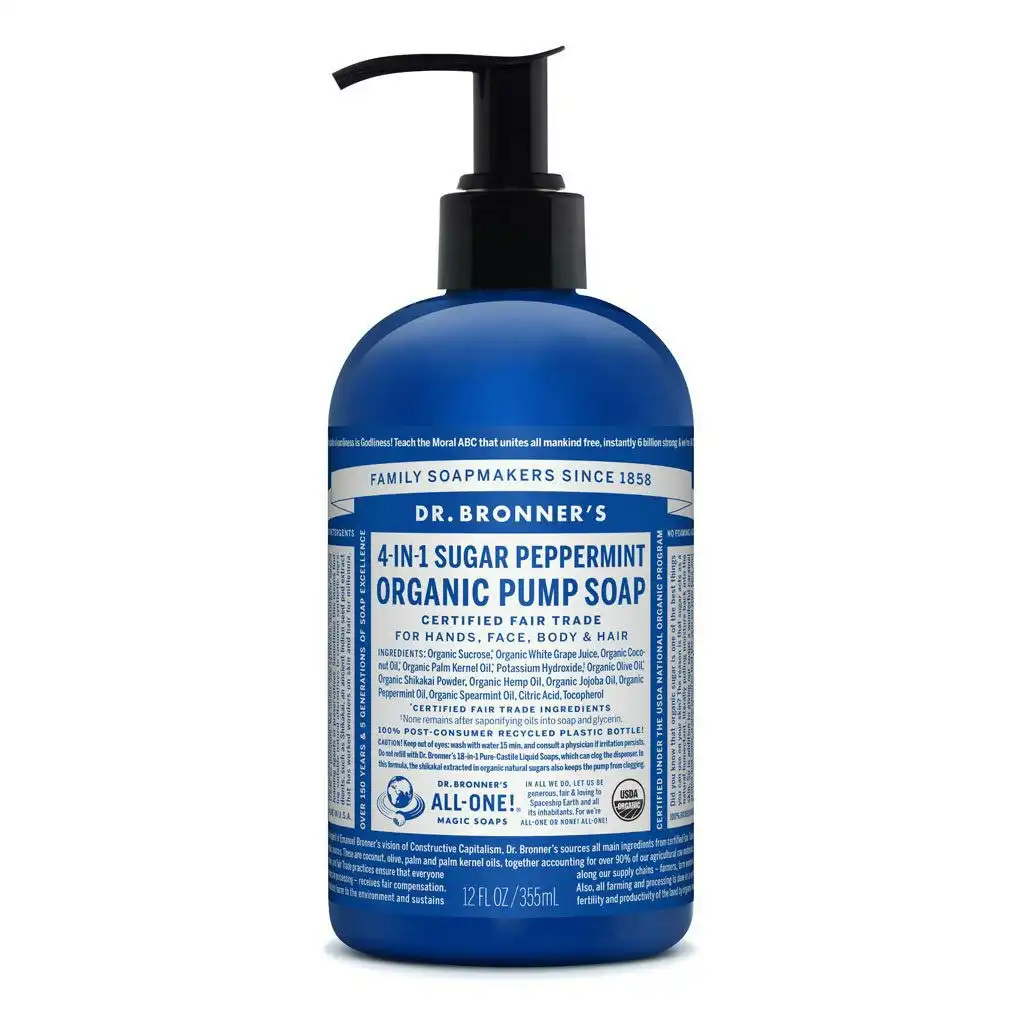 Dr. Bronner's 4-In-1 Sugar Peppermint Organic Pump Soap 355ml