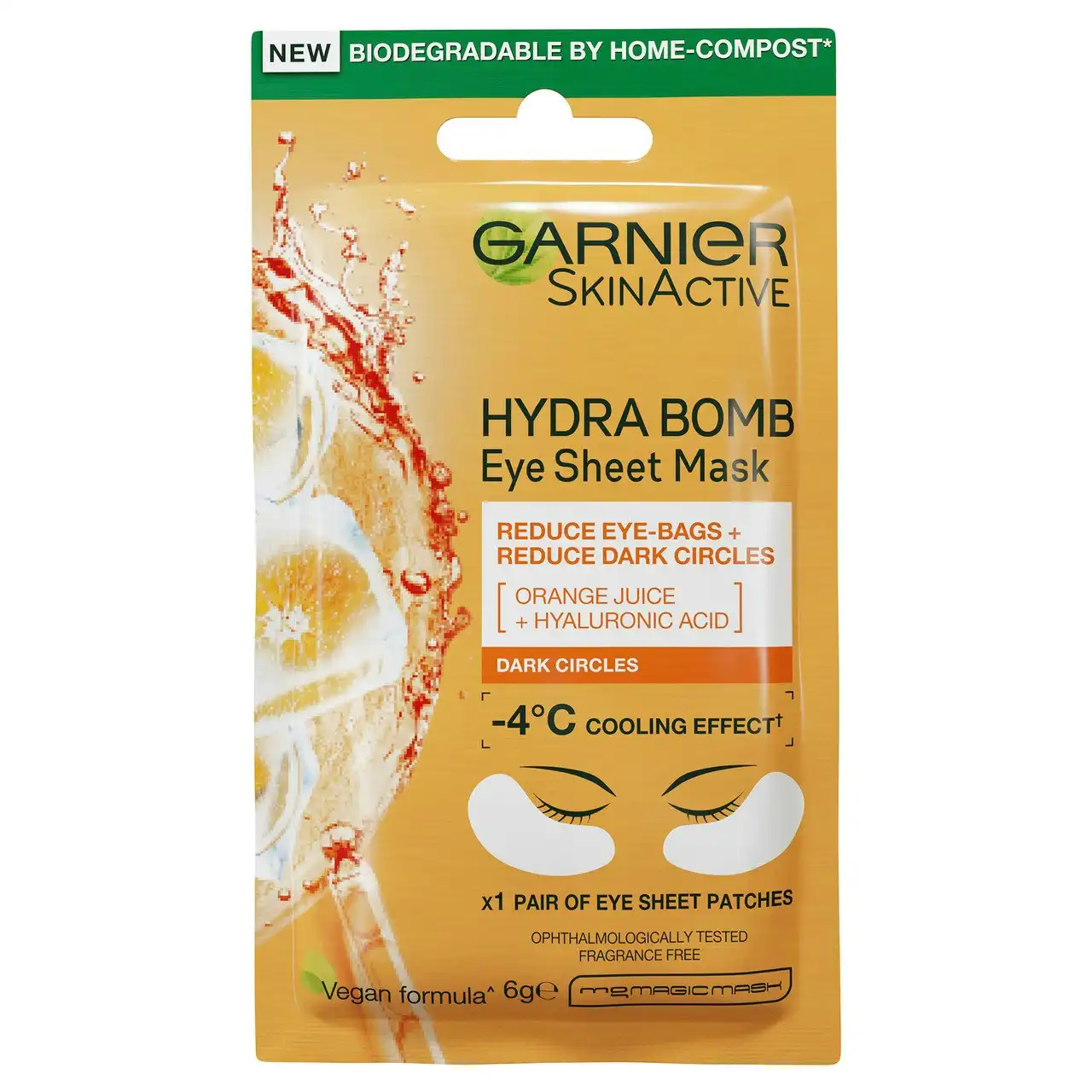 Garnier Hydra Bomb Hyaluronic Acid + Orange Extract Eye Sheet Mask  6g