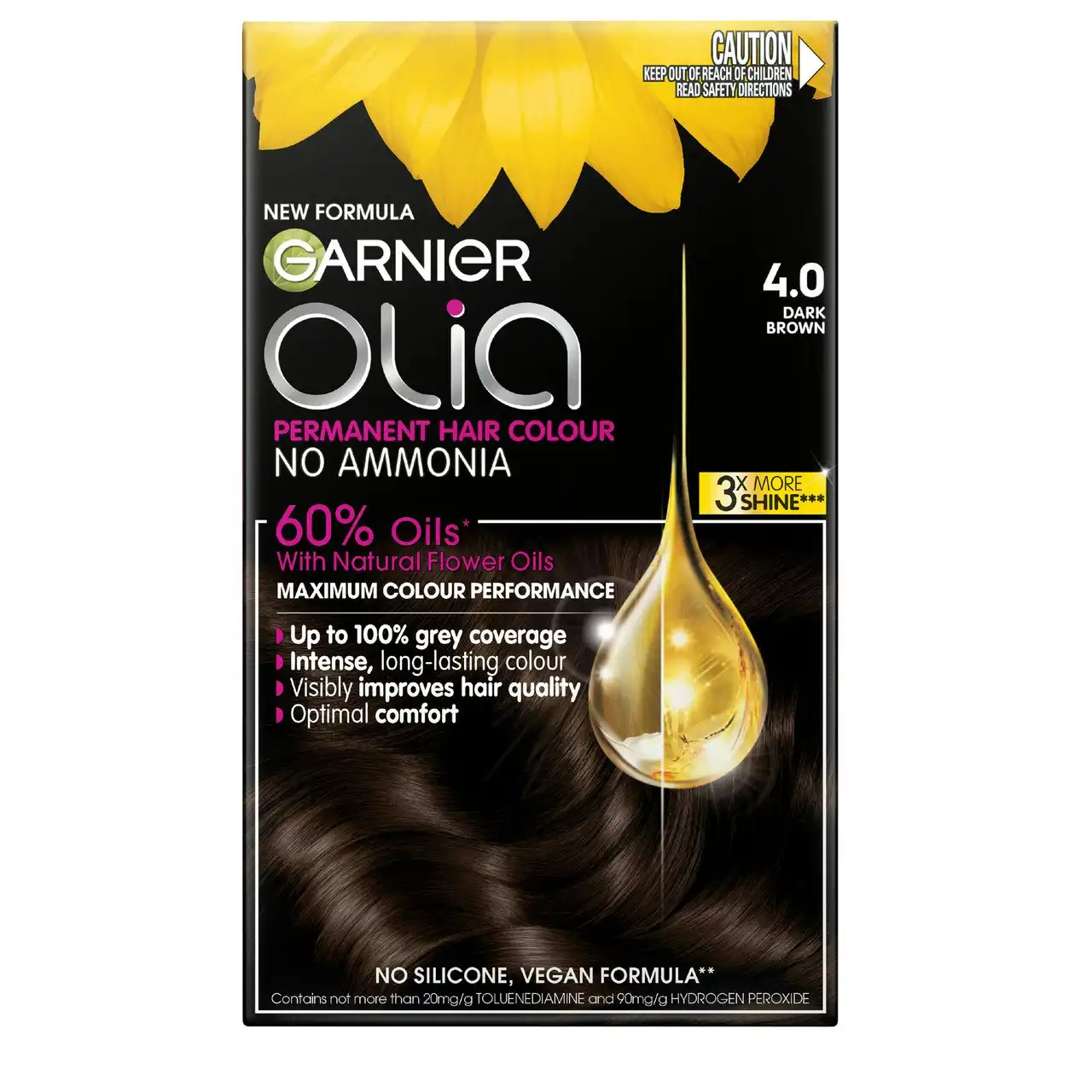 Garnier Olia 4.0  Dark Brown Permanent Hair Colour No Ammonia, 60% Oils