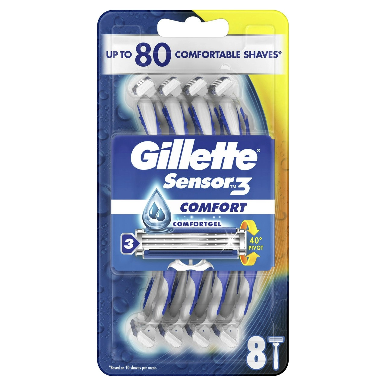 Gillette Sensor3 Comfort 8pk Disposable Razors, Shave Care