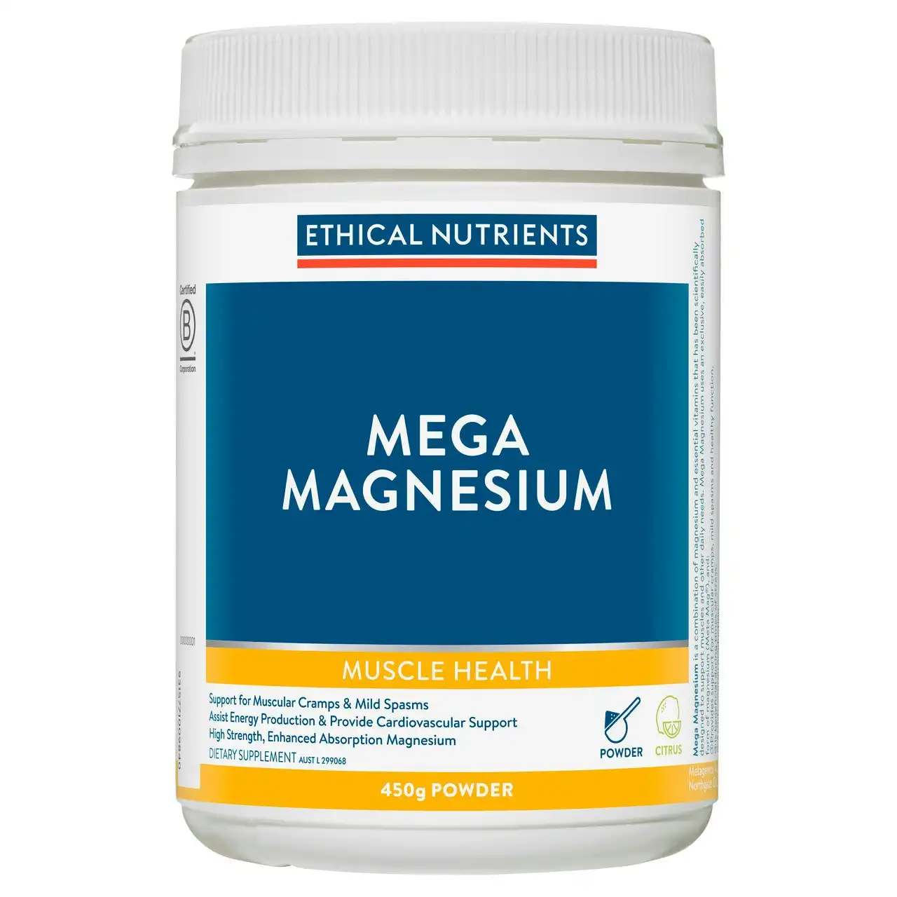 Ethical Nutrients Mega Magnesium 450g Powder Citrus