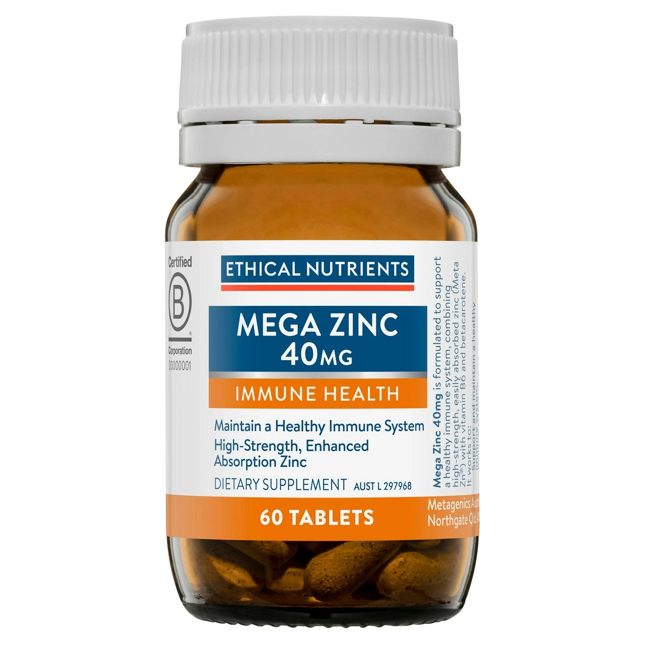 Ethical Nutrients Mega Zinc 40mg 60 Tablets