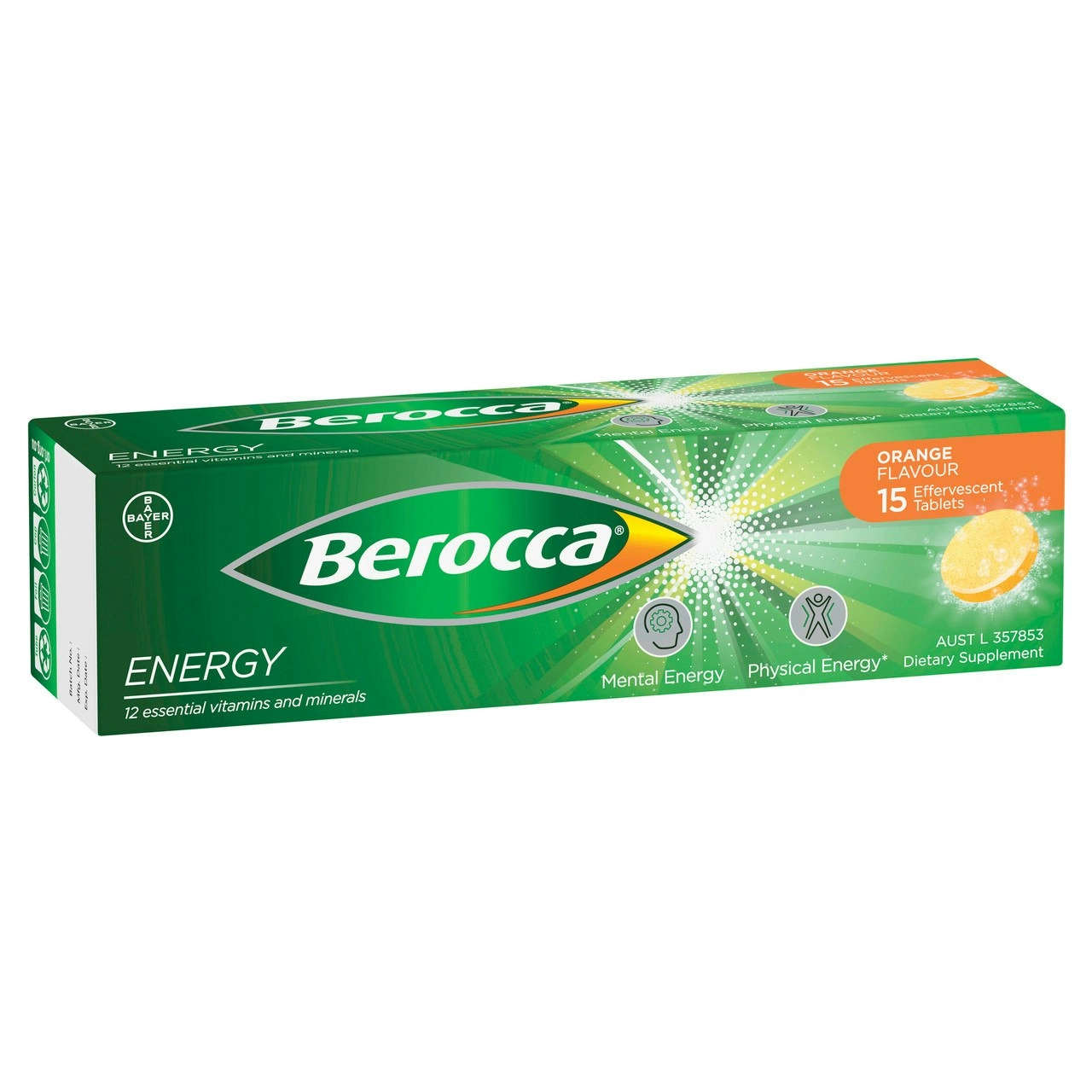 Berocca Energy Vitamin B & C Orange Flavour Effervescent Tablets 15 Pack