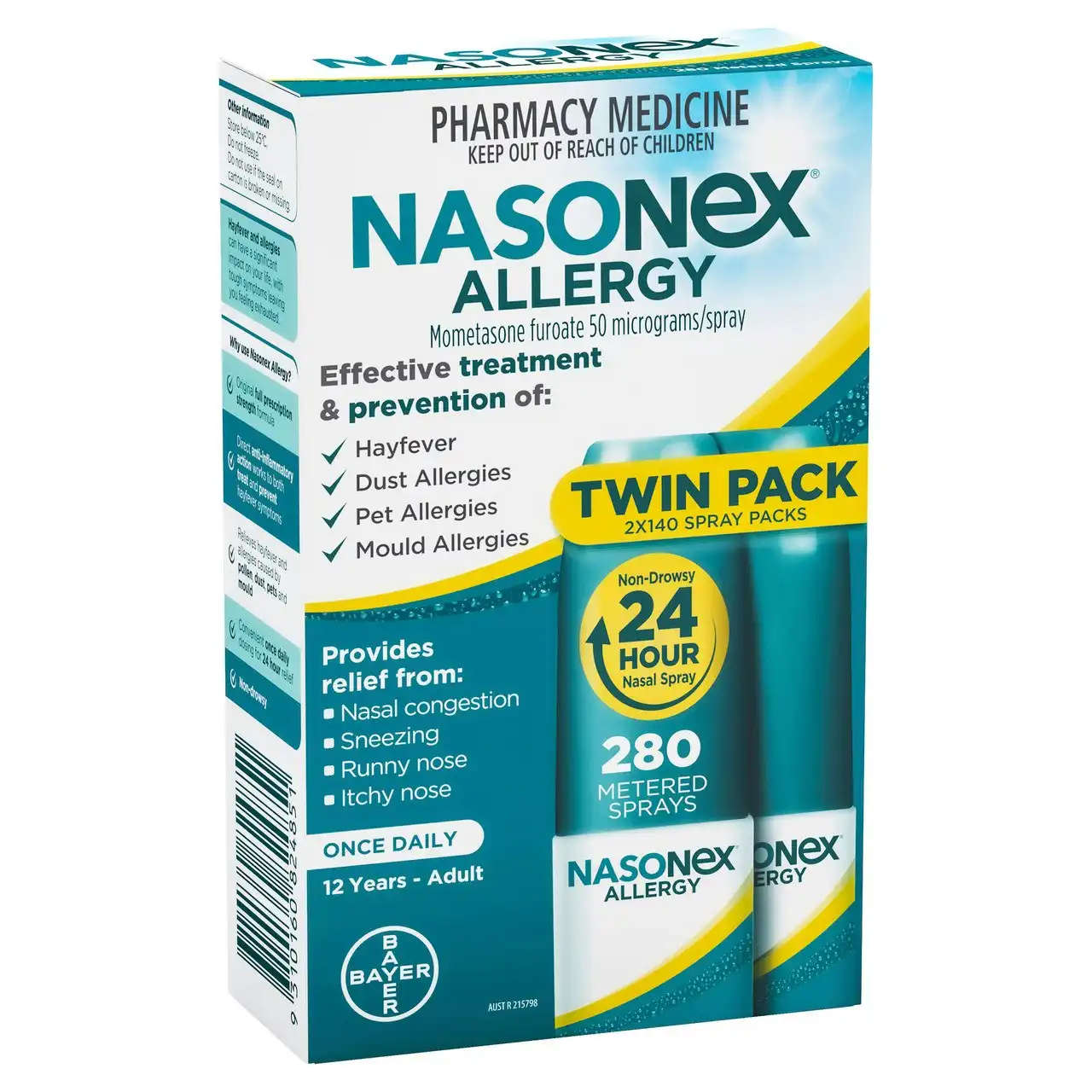 Nasonex Allergy Non-Drowsy 24 Hour Nasal Spray Twin Pack 2 x 140 sprays