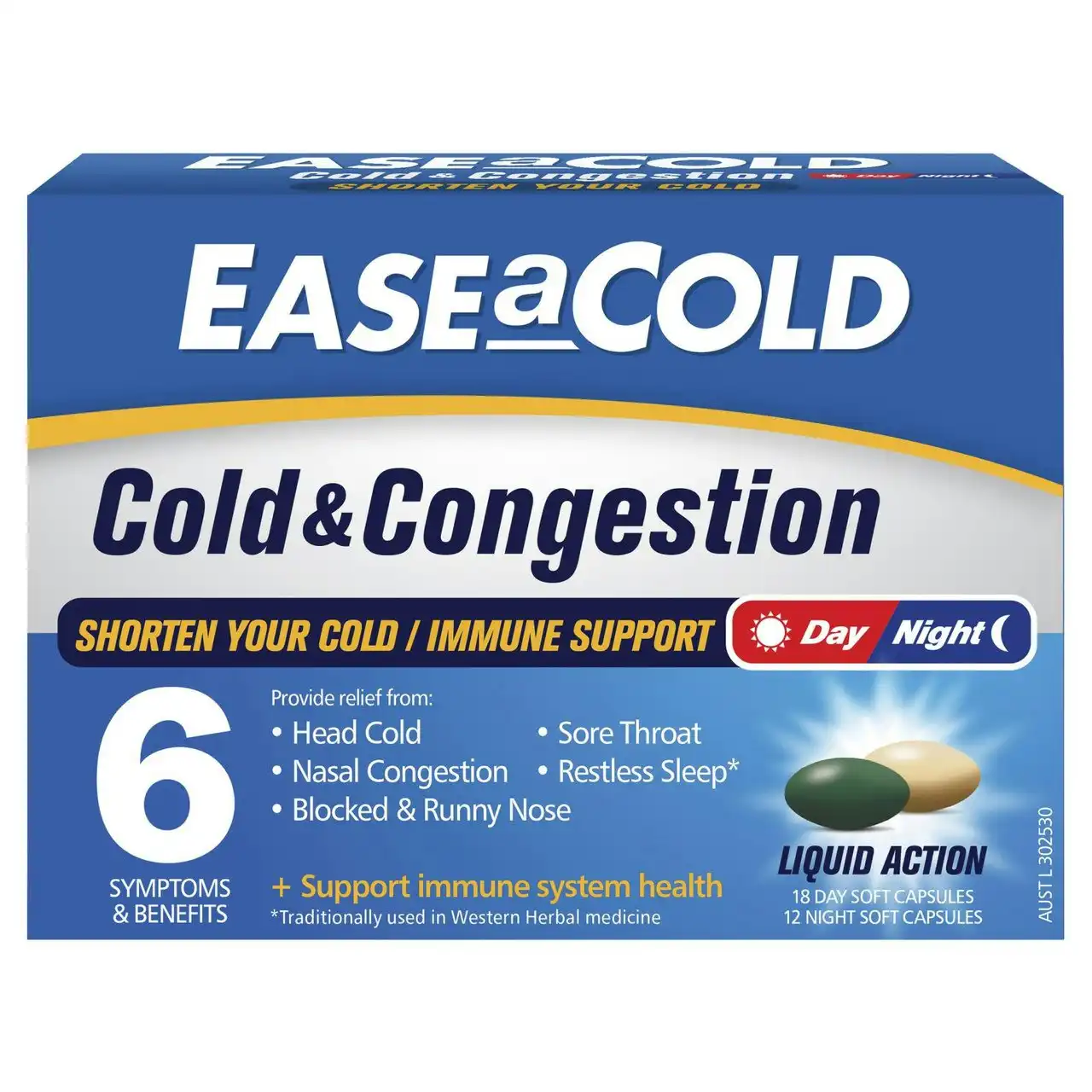 EASEaCOLD Cold & Congestion Day/Night 30 Soft Capsules