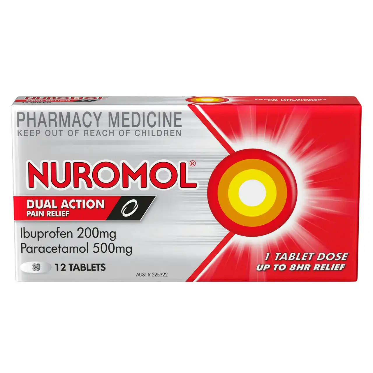 NUROMOL 200mg Strong Pain Relief Tablets Ibuprofen/500mg Paracetamol 12 pack