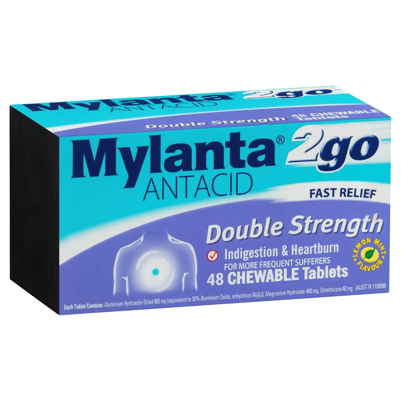 Mylanta 2Go Antacid Double Strength Chewable Tablets Lemon Mint 48 Pack