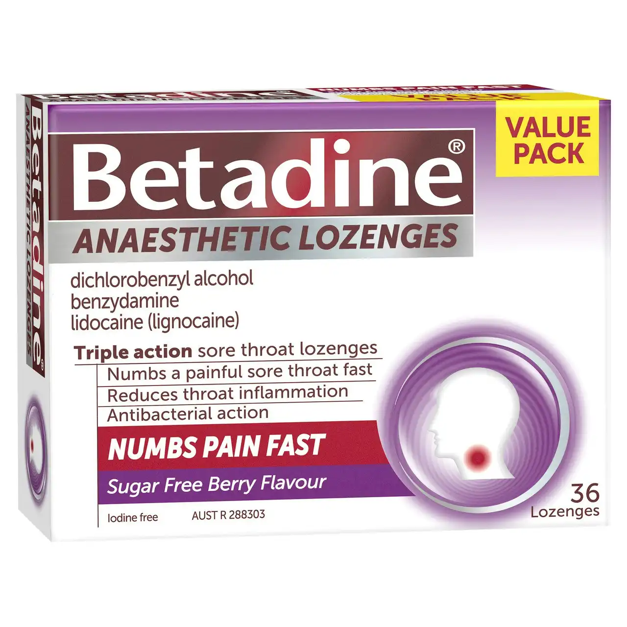 Betadine Sore Throat Anaesthetic Lozenges Berry 36 Pack