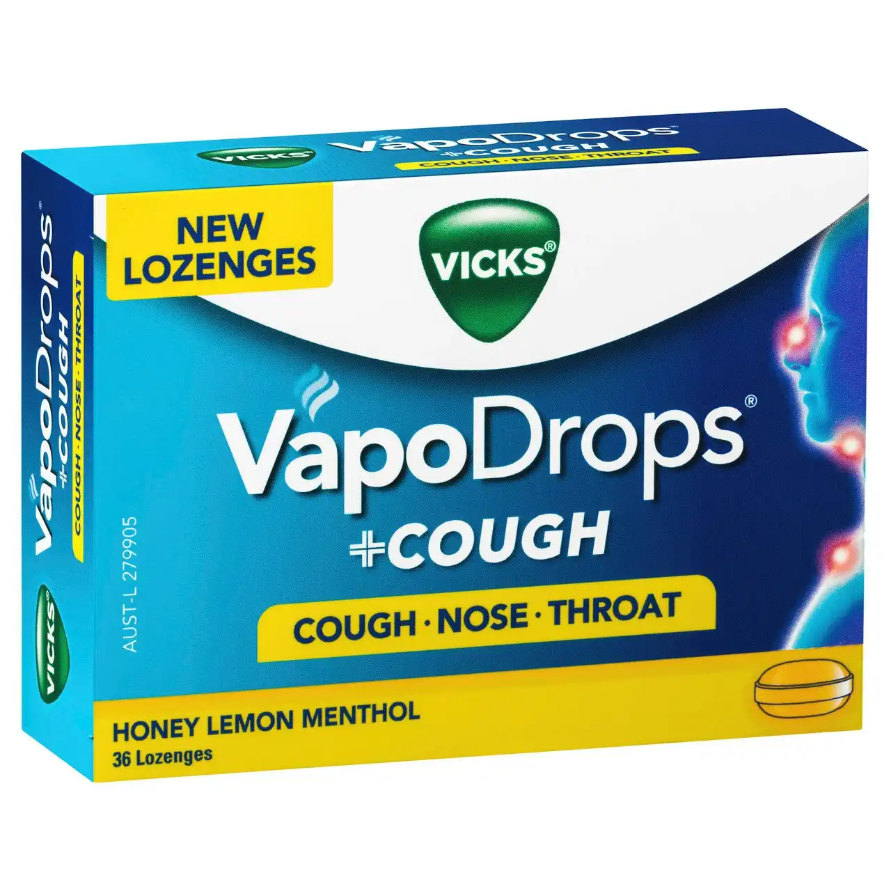 Vicks VapoDrops + Cough Honey Lemon Menthol 36 Lozenges