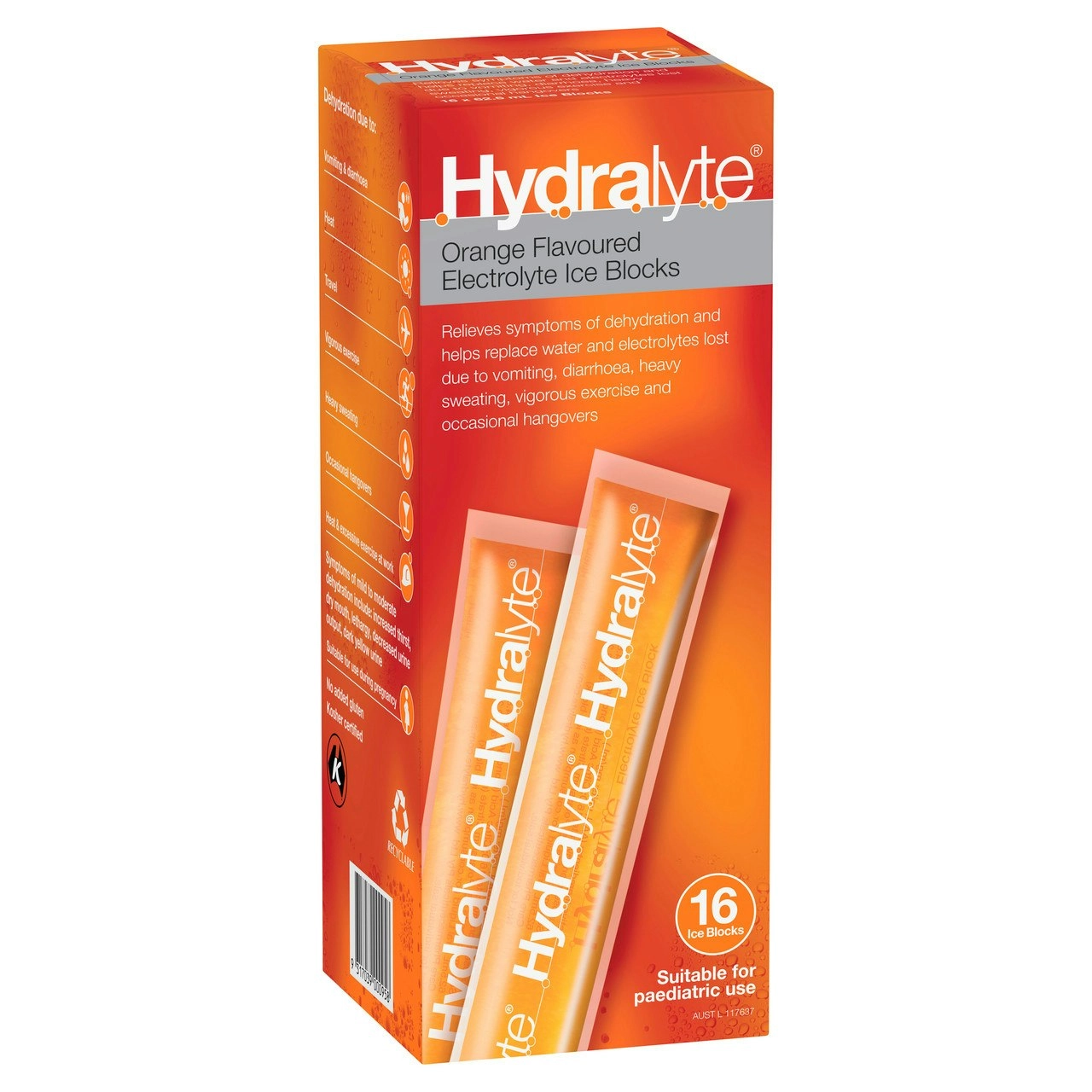 Hydralyte Electrolyte Ice Blocks Orange Flavoured 16 Pack