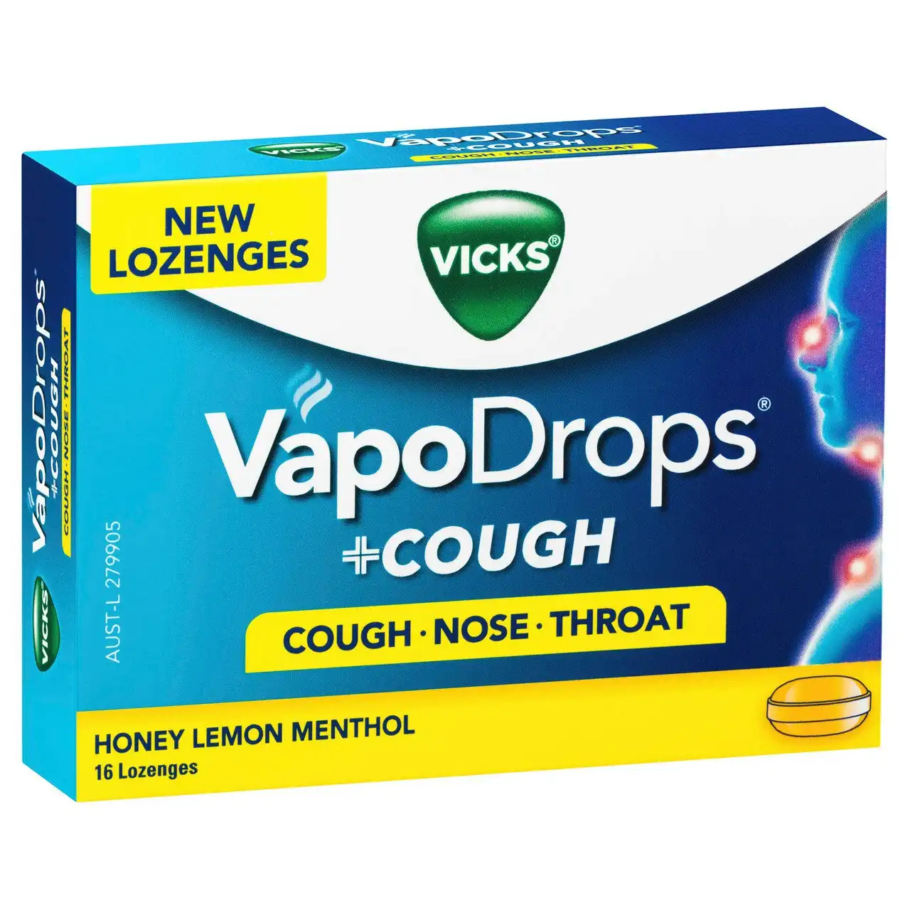 Vicks VapoDrops +COUGH Honey Lemon Menthol 16 Lozenges