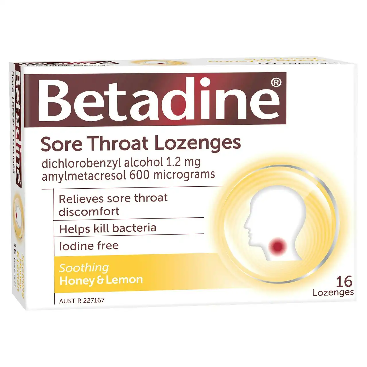 Betadine Sore Throat Lozenges Honey & Lemon 16 Pack