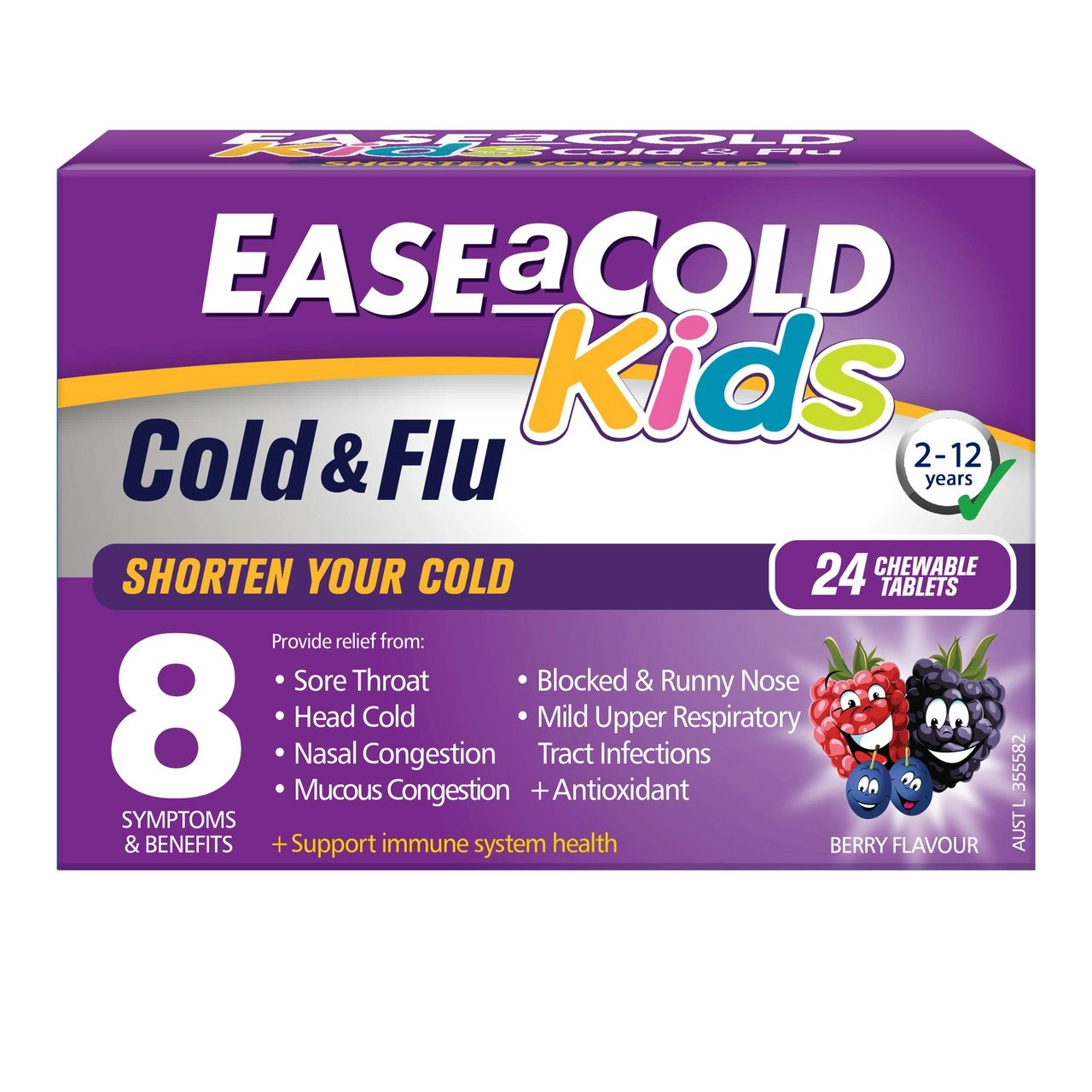 EASEaCOLD Kids Cold & Flu Chewable Berry Tablets 24 Chewable Tablets