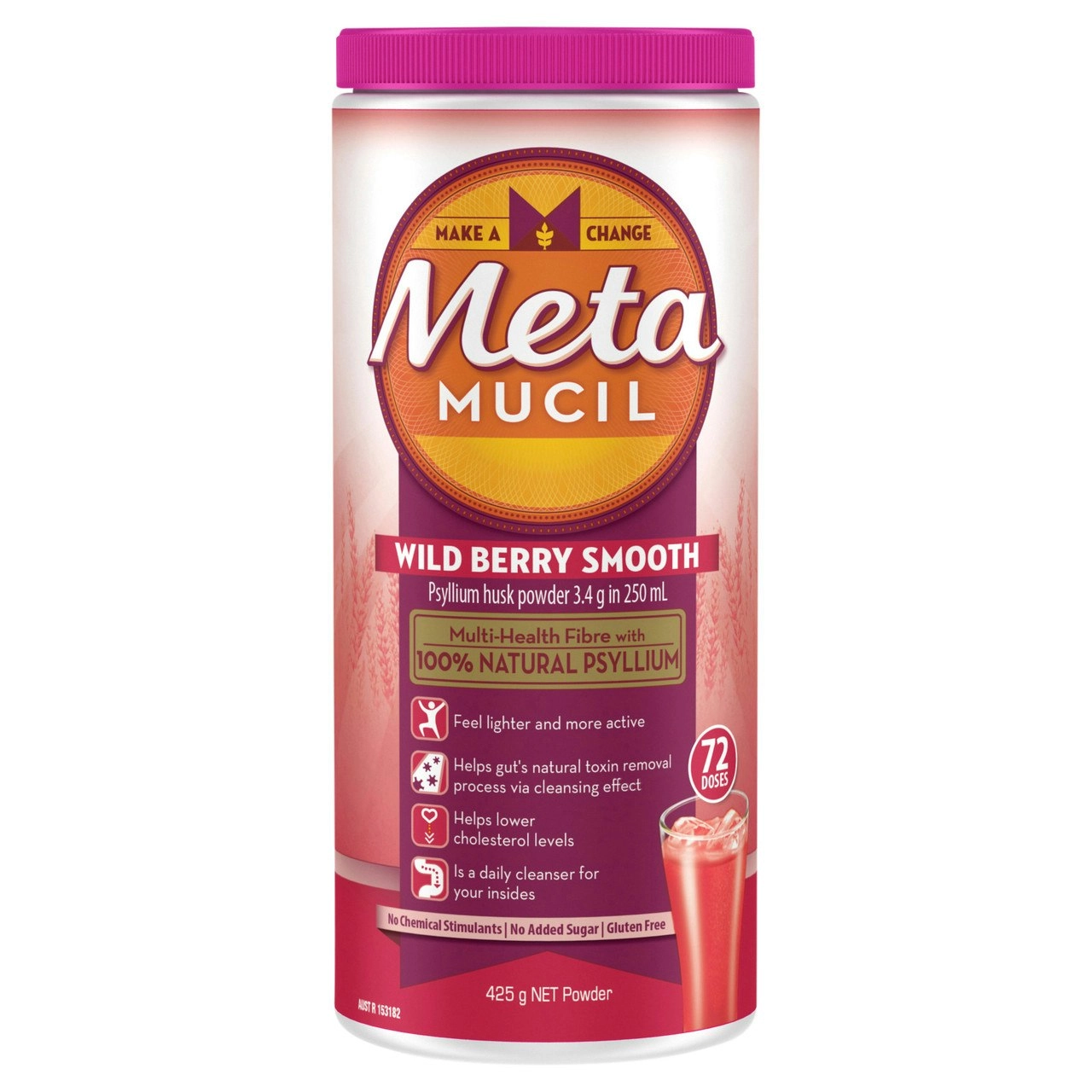 Metamucil Multi-Health Fibre with 100% Psyllium Natural Psyllium Wild Berry Smooth 72 Doses