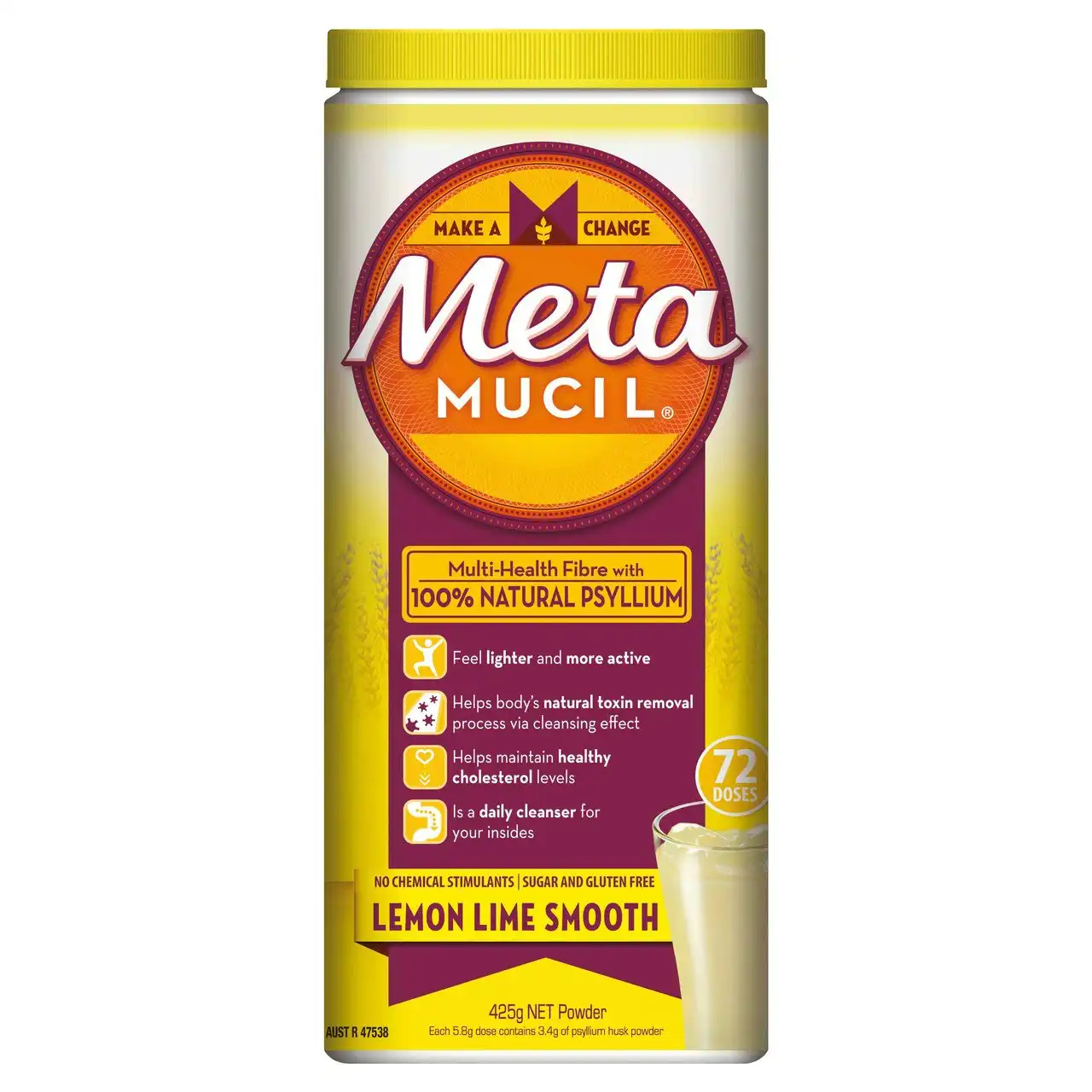 Metamucil Daily Fibre Supplement Lemon Lime Smooth 72 Doses