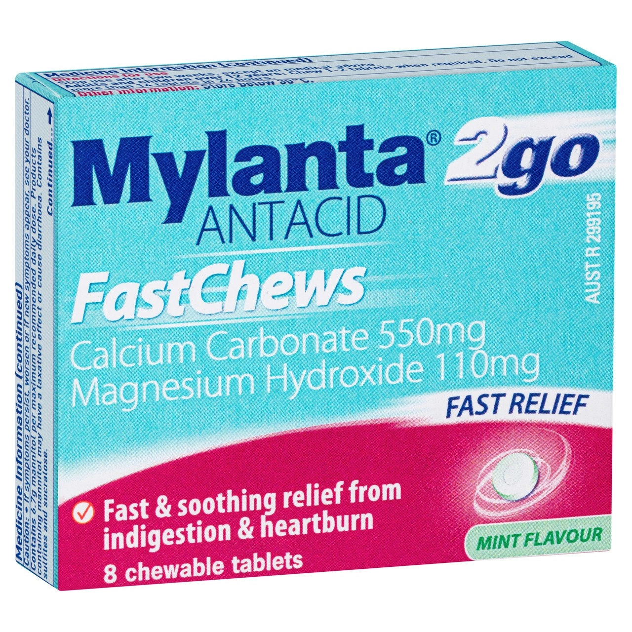 Mylanta 2Go Antacid FastChews Tablets Mint 8 Pack