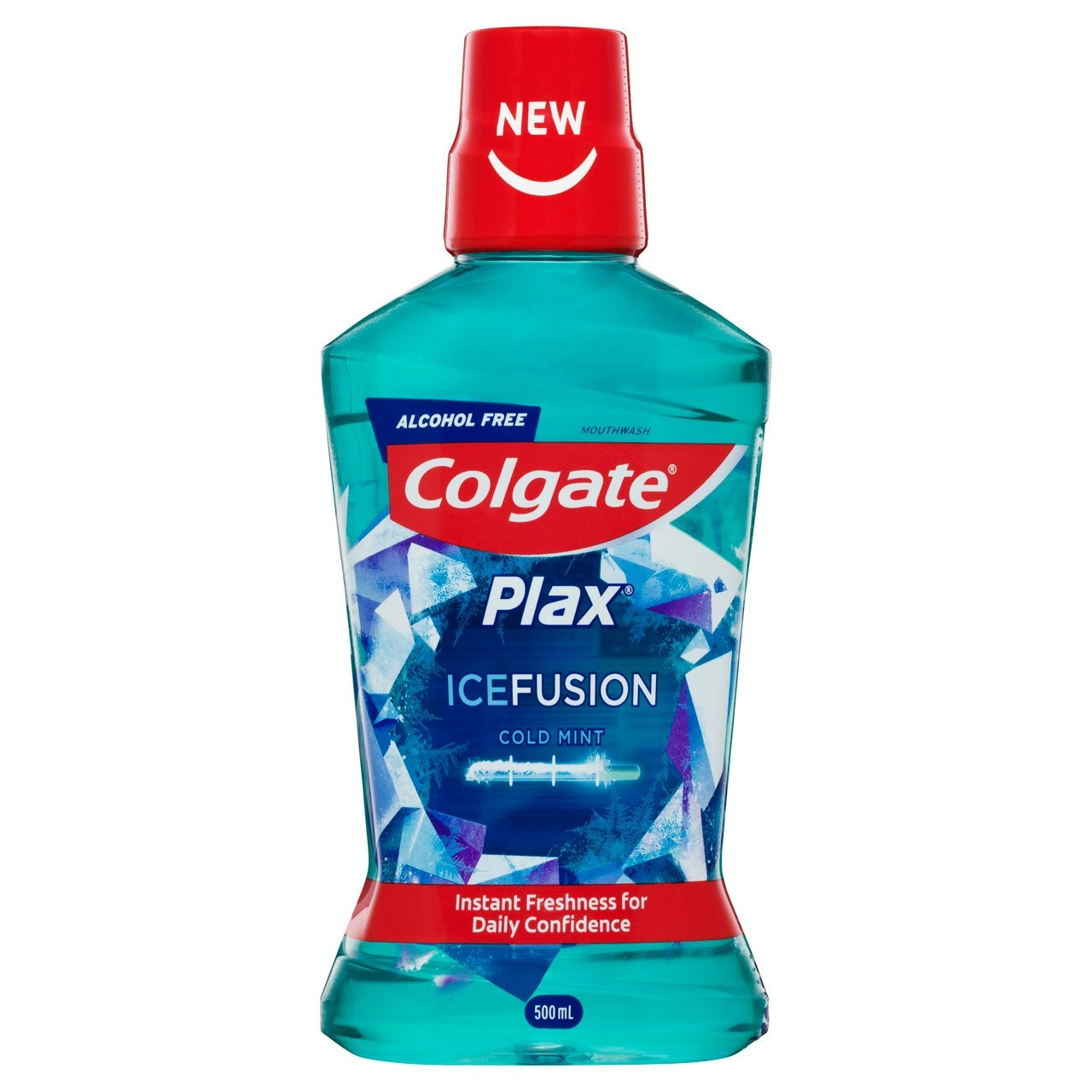 Colgate Plax Ice Fusion Antibacterial Mouthwash, 500mL, Cold Mint, Alcohol Free, Bad Breath Control