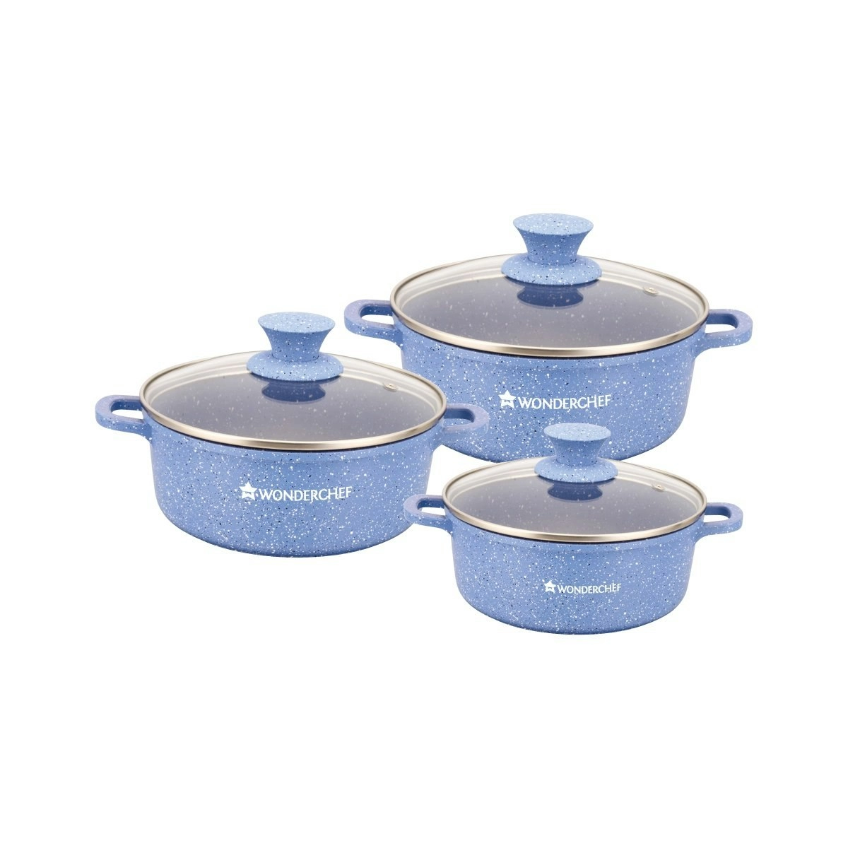 Wonderchef Granite Range Die-Cast Casserole Set – 6 Pc -Blue