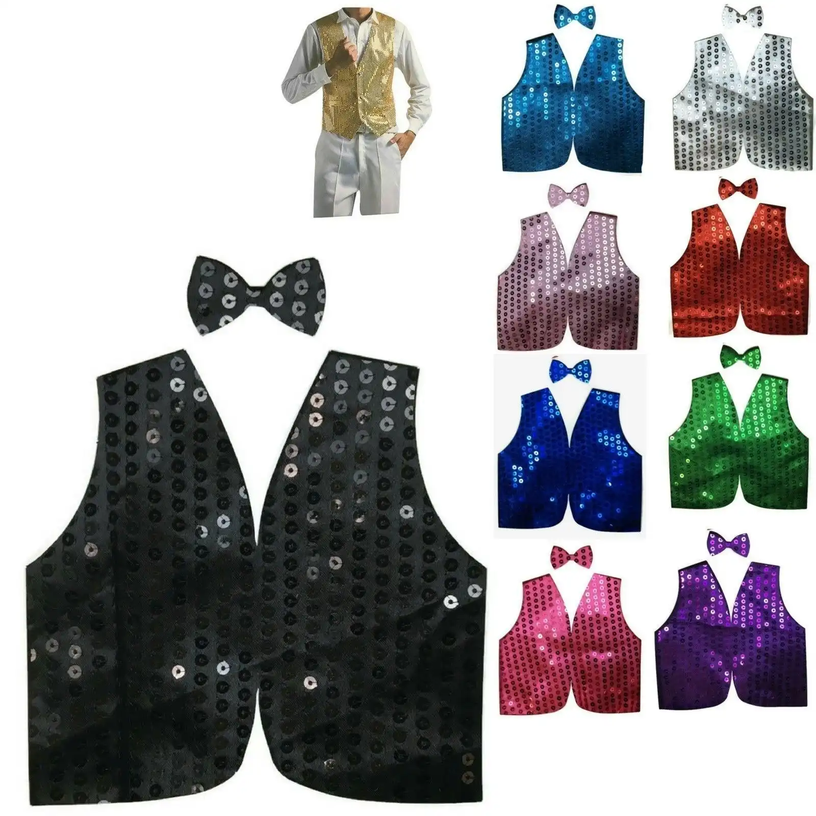 Mens SEQUIN VEST Dance Costume Party Coat Disco Accessory Sparkle Waistcoat