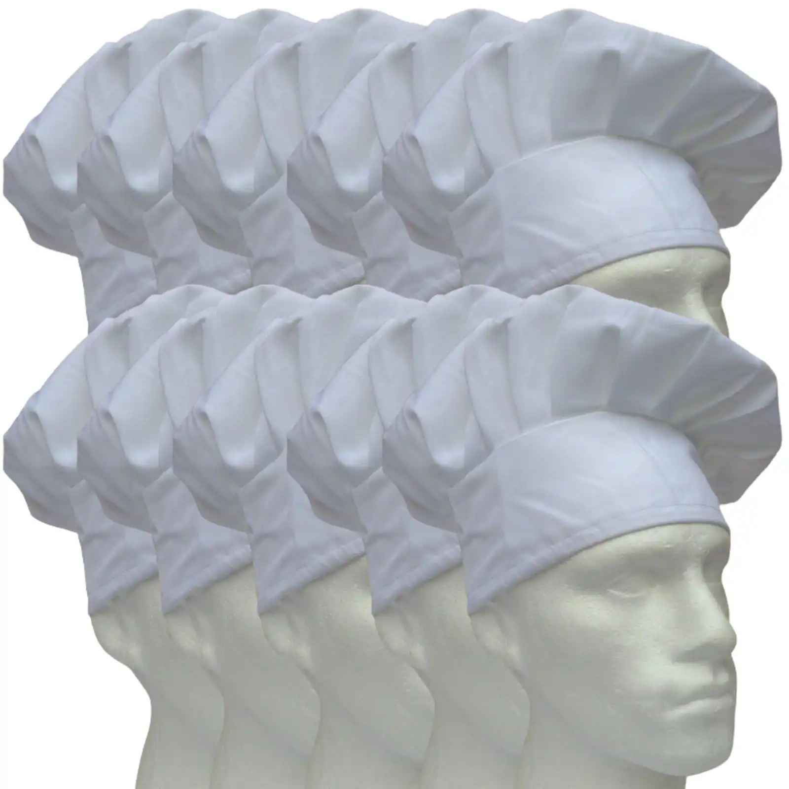 10x ADULT CHEFS HATS White Chef Kitchen Cooking Baker BBQ Material Cotton BULK