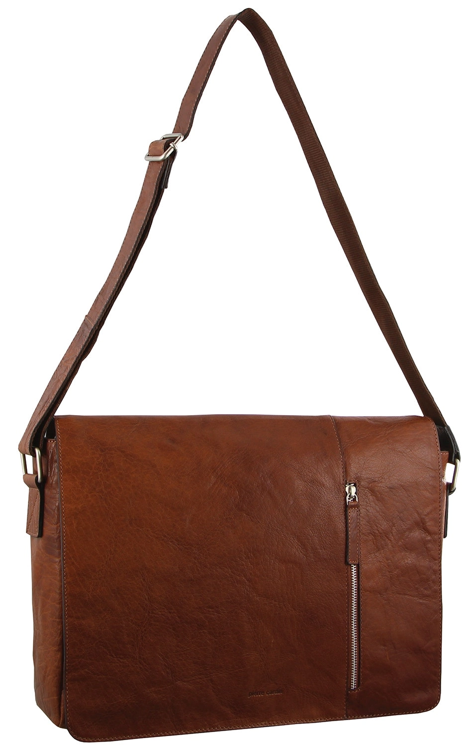 Pierre Cardin Rustic Leather Bag Computer Messenger Business Travel - Chestnut