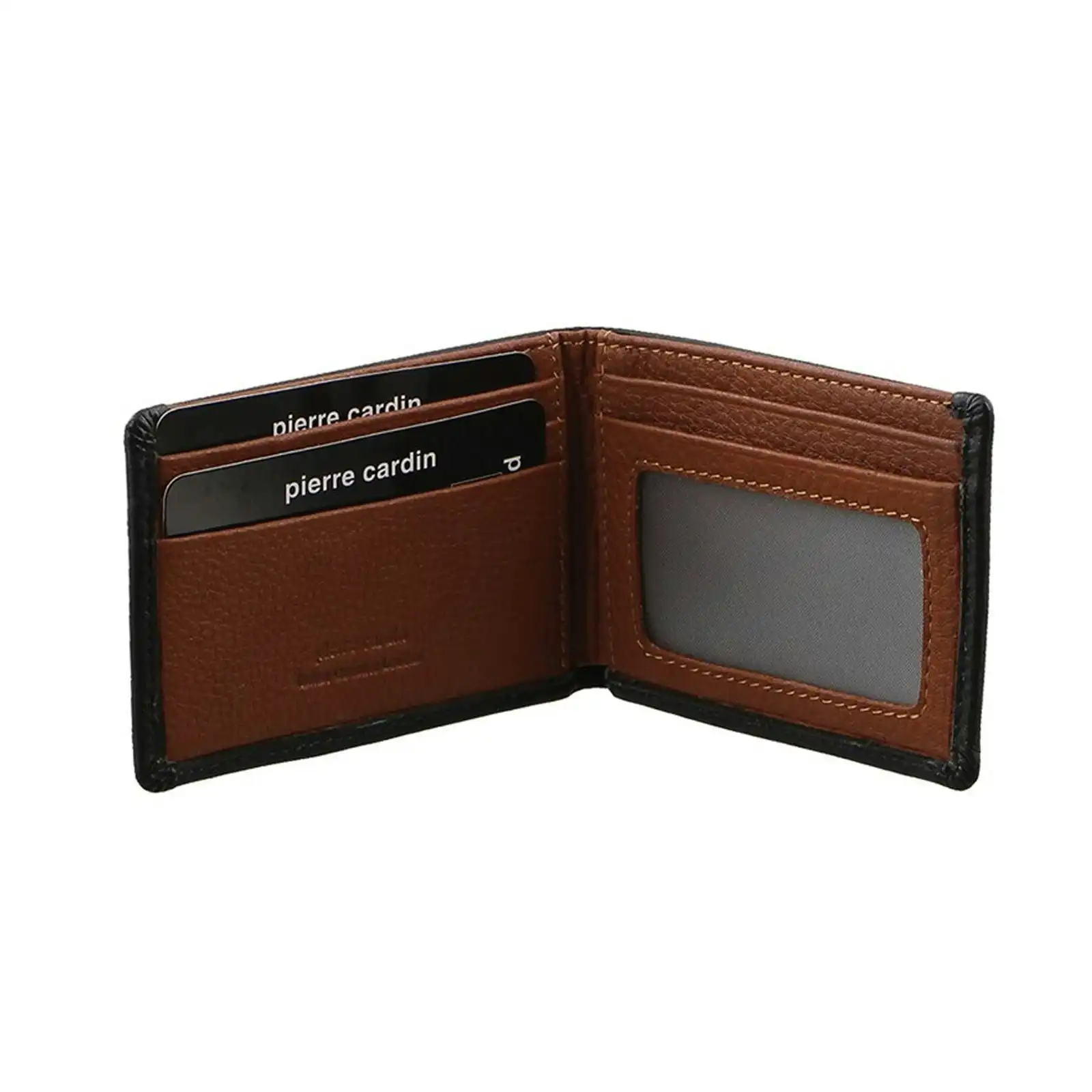 Pierre Cardin Mens Leather RFID Italian Two-Tone Wallet - Black Cognac