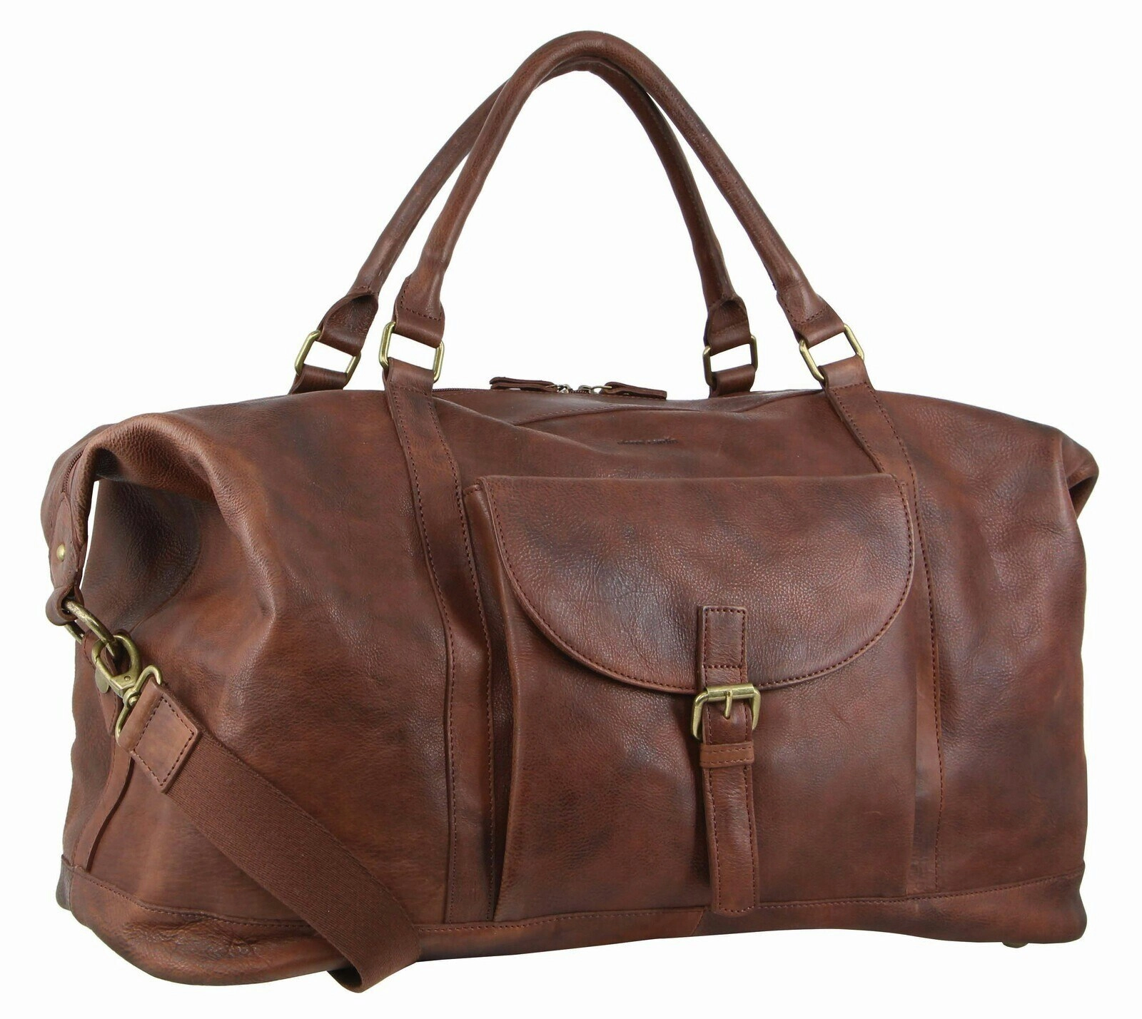 Pierre Cardin Mens Leather Business Overnight Duffle Bag - Chestnut