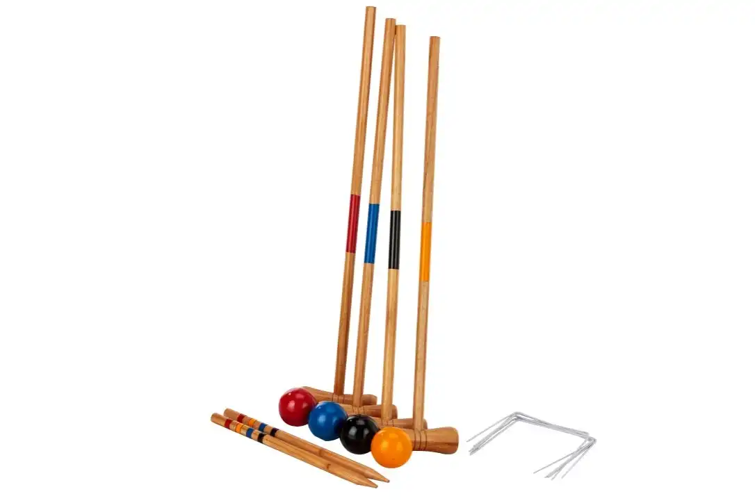 Kid's Wooden Outdoor Mini Croquet Set w/ 4 Mallets