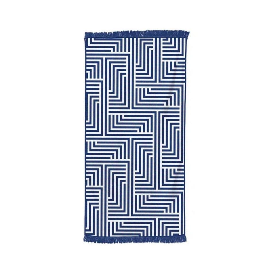 Rectangular Quick Dry Beach Towel with Tassel - Blue