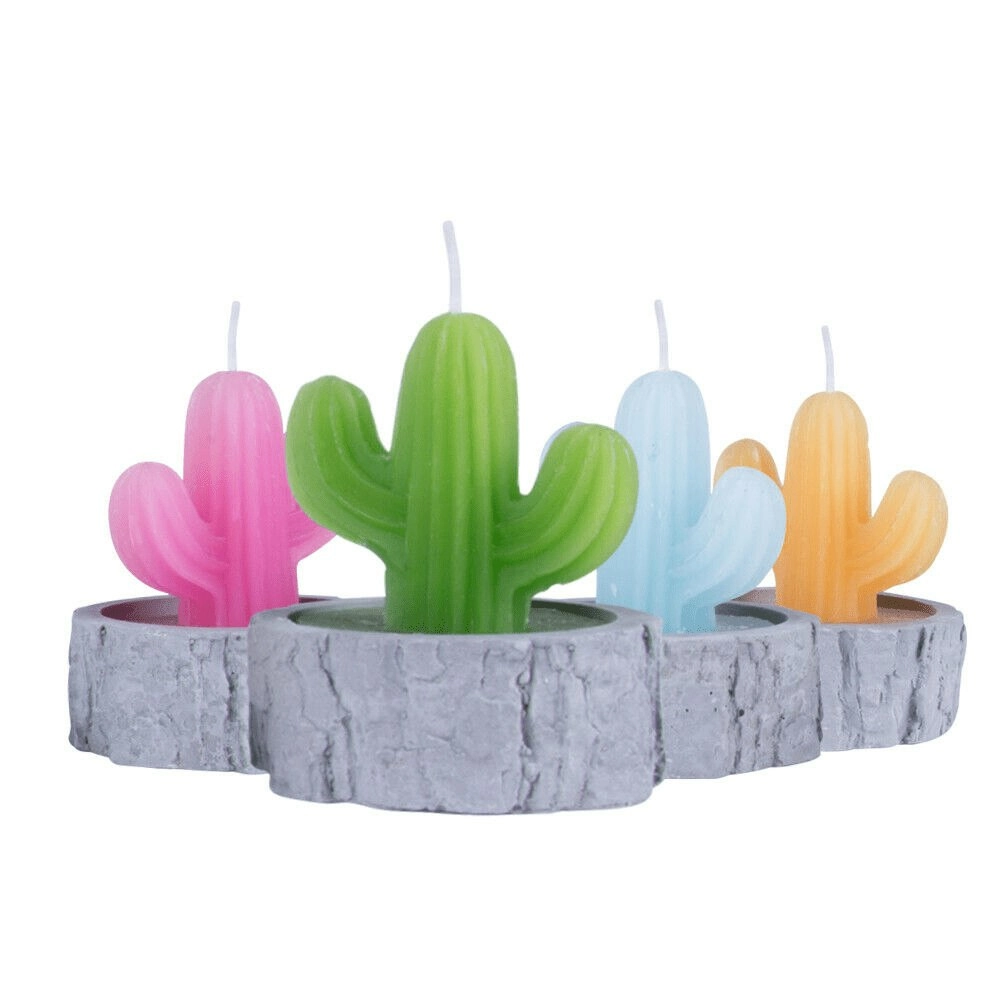 4Pcs/set Simulation Plant Cactus Candle Tea Light Home Decor Table Tealight Mini