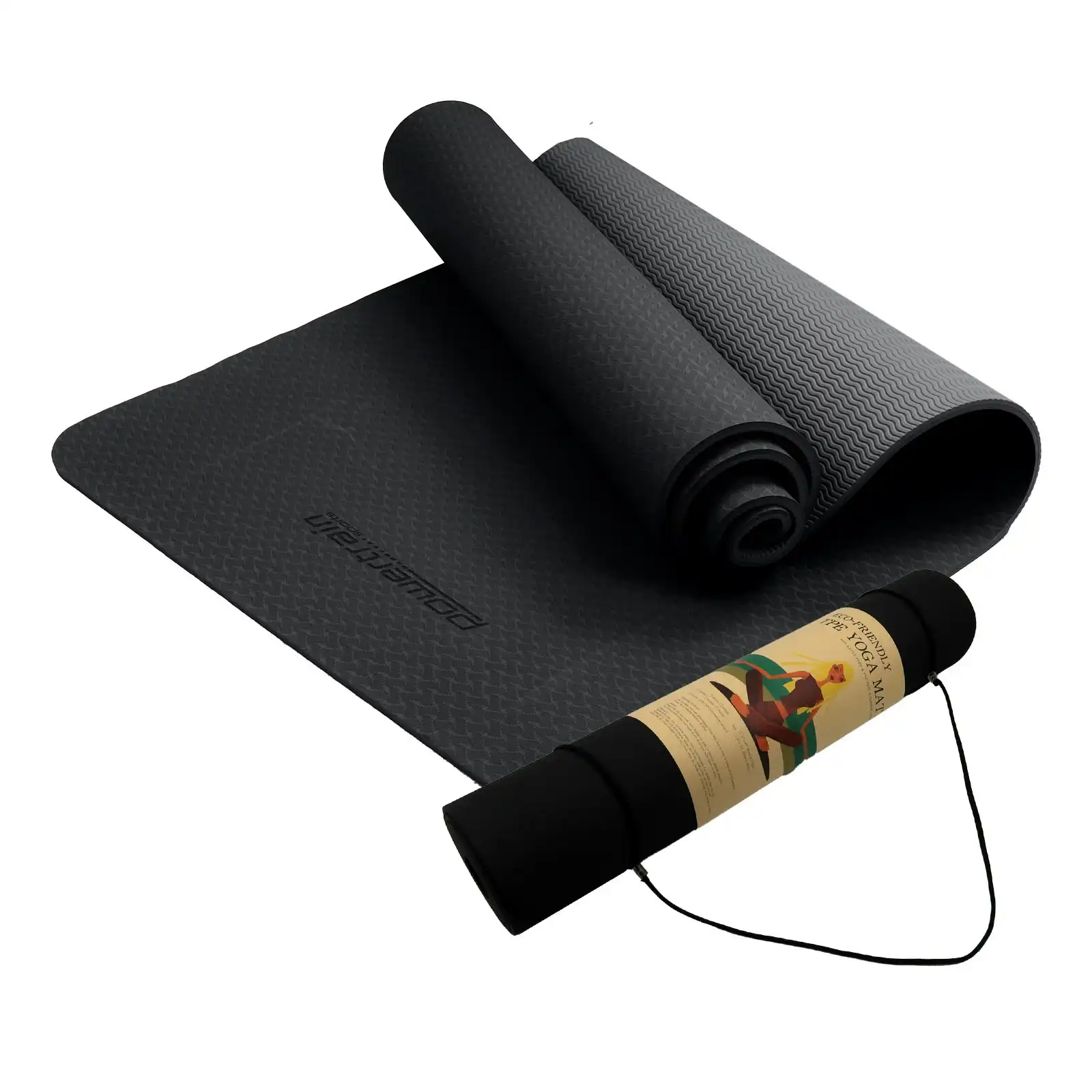 Powertrain Eco-Friendly TPE Yoga Pilates Exercise Mat 6mm - Black