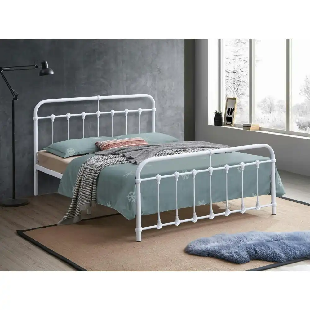 Jazli modern Queen Size Metal Bed Frame - White