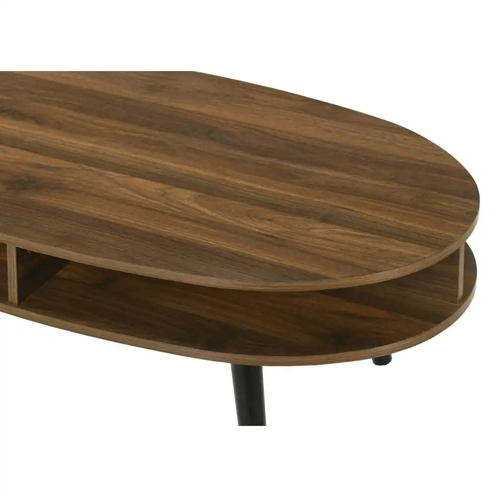 Design Square Minere Wooden Oval Coffee Table W/ Open Shelf - Walnut/Black