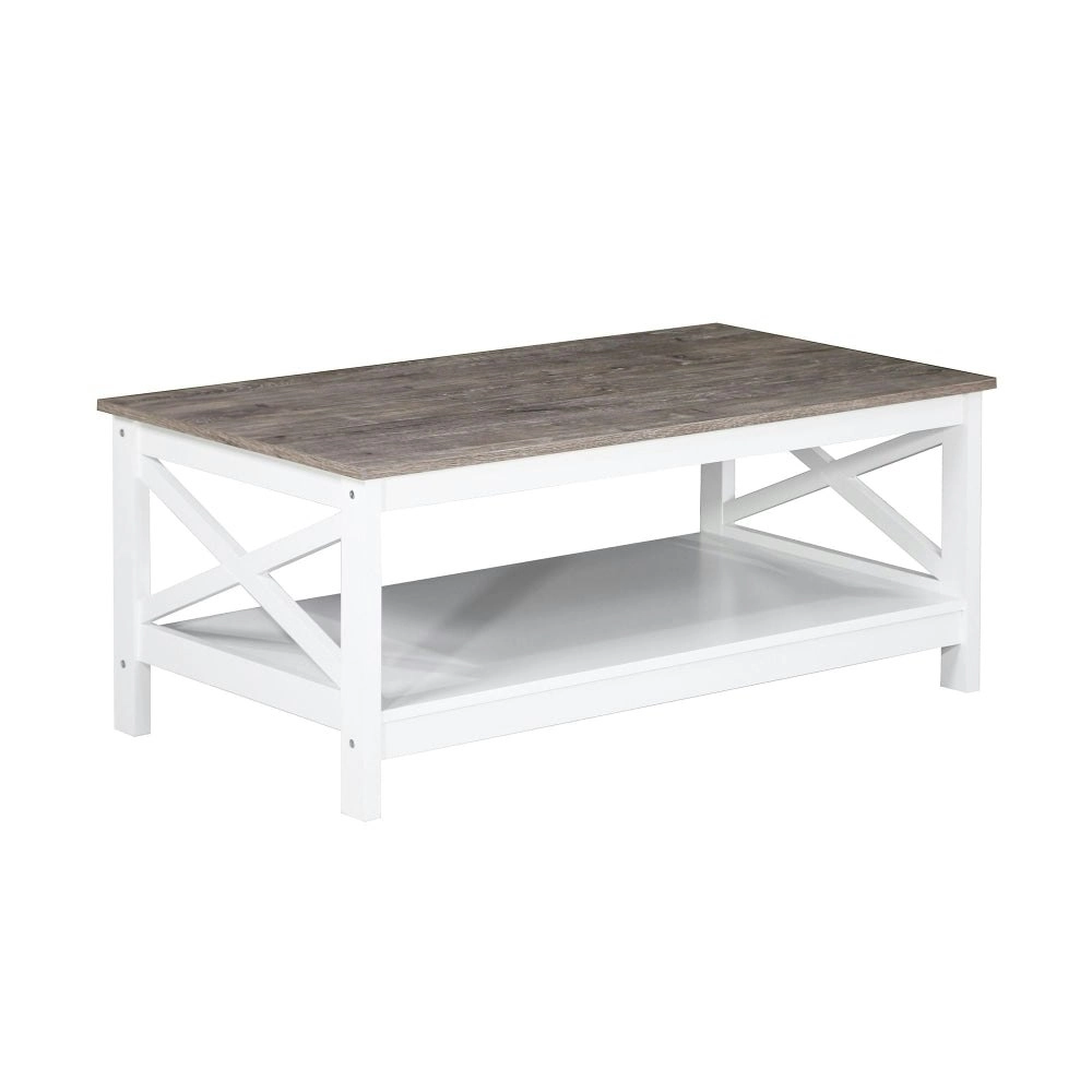 Maestro Furniture Coastal Wooden Rectangular Open Shelf Coffee Table - White & Grey