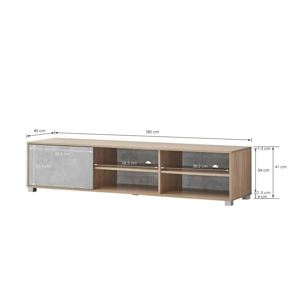 Design Square Orson Lowline Entertainment Unit TV Stand 180cm W/ 1-Door - Oak/Grey