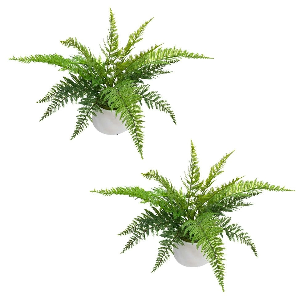 Glamorous Fusion Set Of 2 Leather Fern Artificial Fake Plant Decorative Arrangement Green