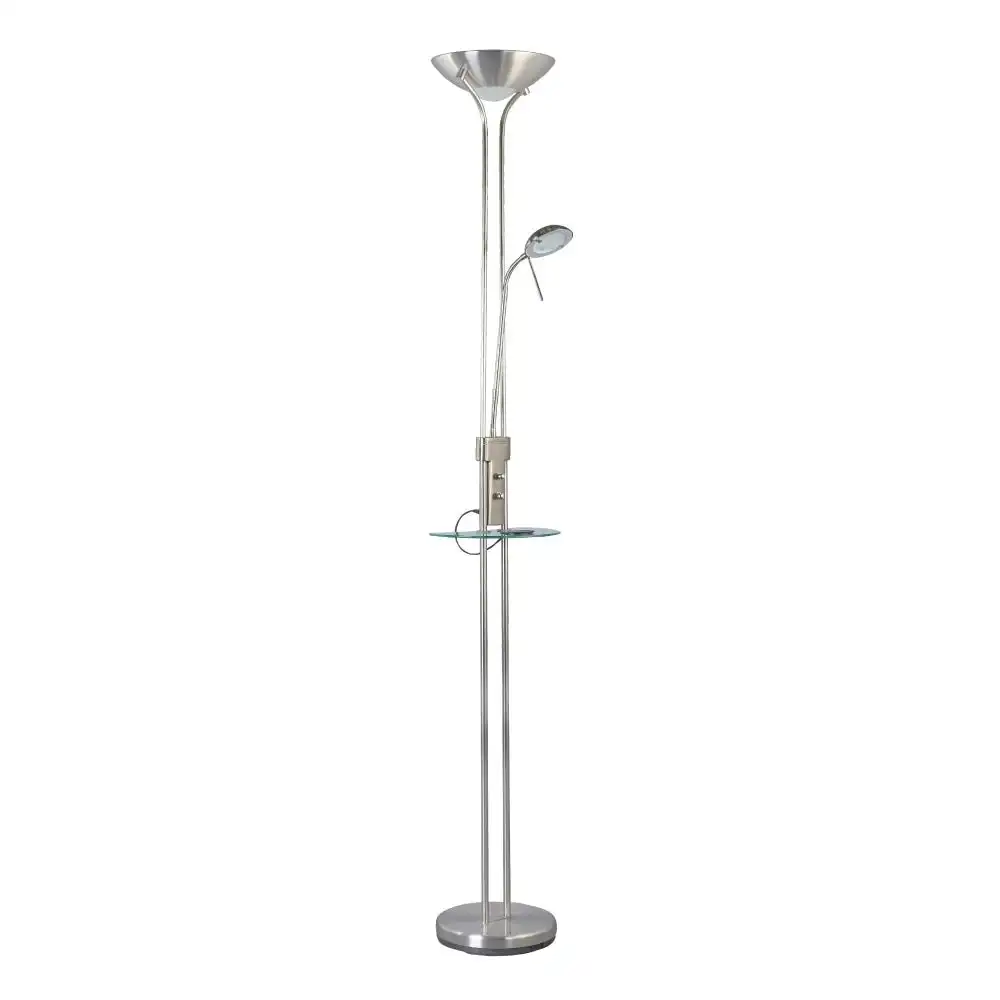 Myron USB LED Light Modern Floor Lamp Light Metal Shade - Satin Nickel and Satin Chrome