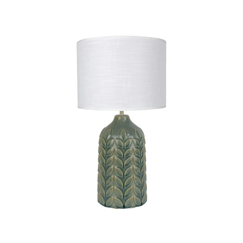 Benya Contemporary Patterned Ceramic Table Lamp Light Linen Drum Shade -  Green