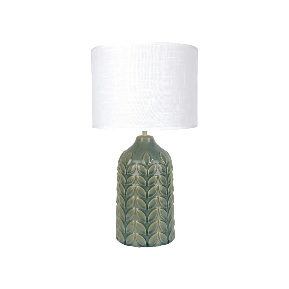 Benya Contemporary Patterned Ceramic Table Lamp Light Linen Drum Shade -  Blue