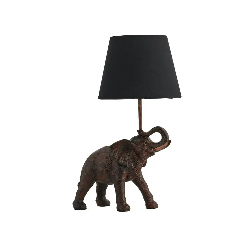 Grant Elephant Trunk Up Accent Table Lamp Light Fabric Shade - Bronze and Brown